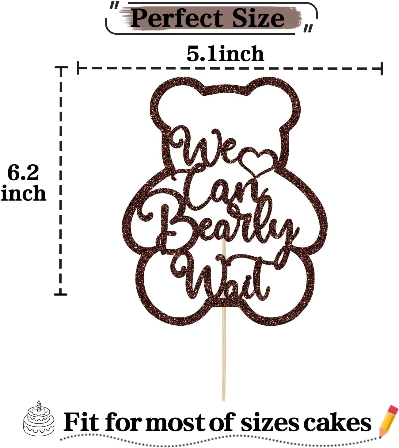 Decoración para tartas de We Can Bearly Wait con purpurina marrón, Welcome BabySweet BabyOh Baby, decoración de fiesta de revelación de género