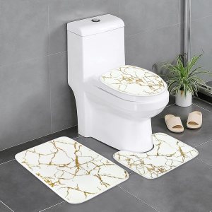 Alishomtll Juego de alfombras de baño de mármol de 3 piezas con alfombra antideslizante, cubierta para tapa de inodoro y tapete de baño, juego de Alishomtll Juego de alfombras de baño de mármol de 3 piezas con alfombra antideslizante, cubierta para tapa de inodoro y tapete de baño, juego de