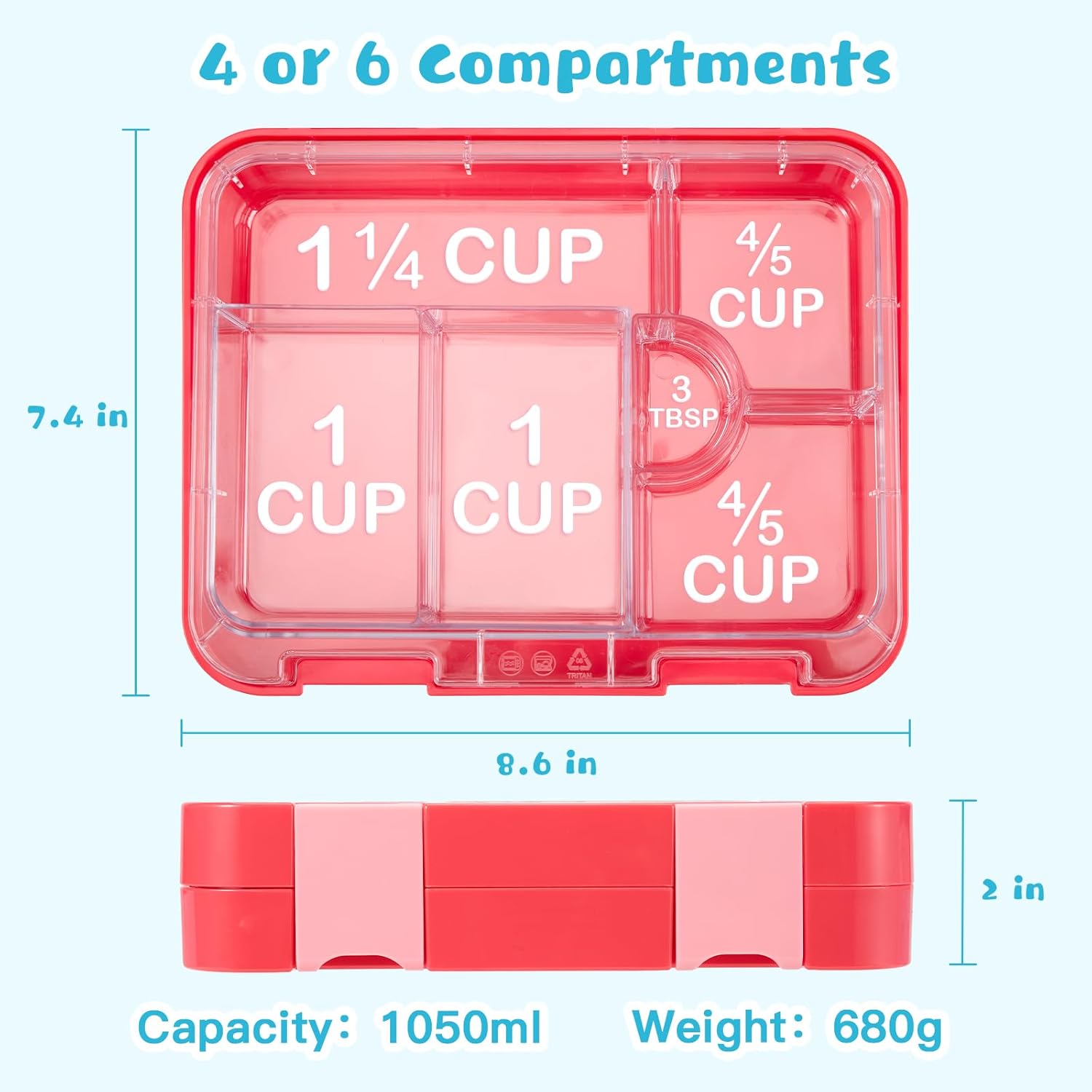 JOYHILL Lonchera para niños, lonchera Bento a prueba de fugas con 4-6 compartimentos, contenedores de almuerzo sin BPA Bento Box para adultos y