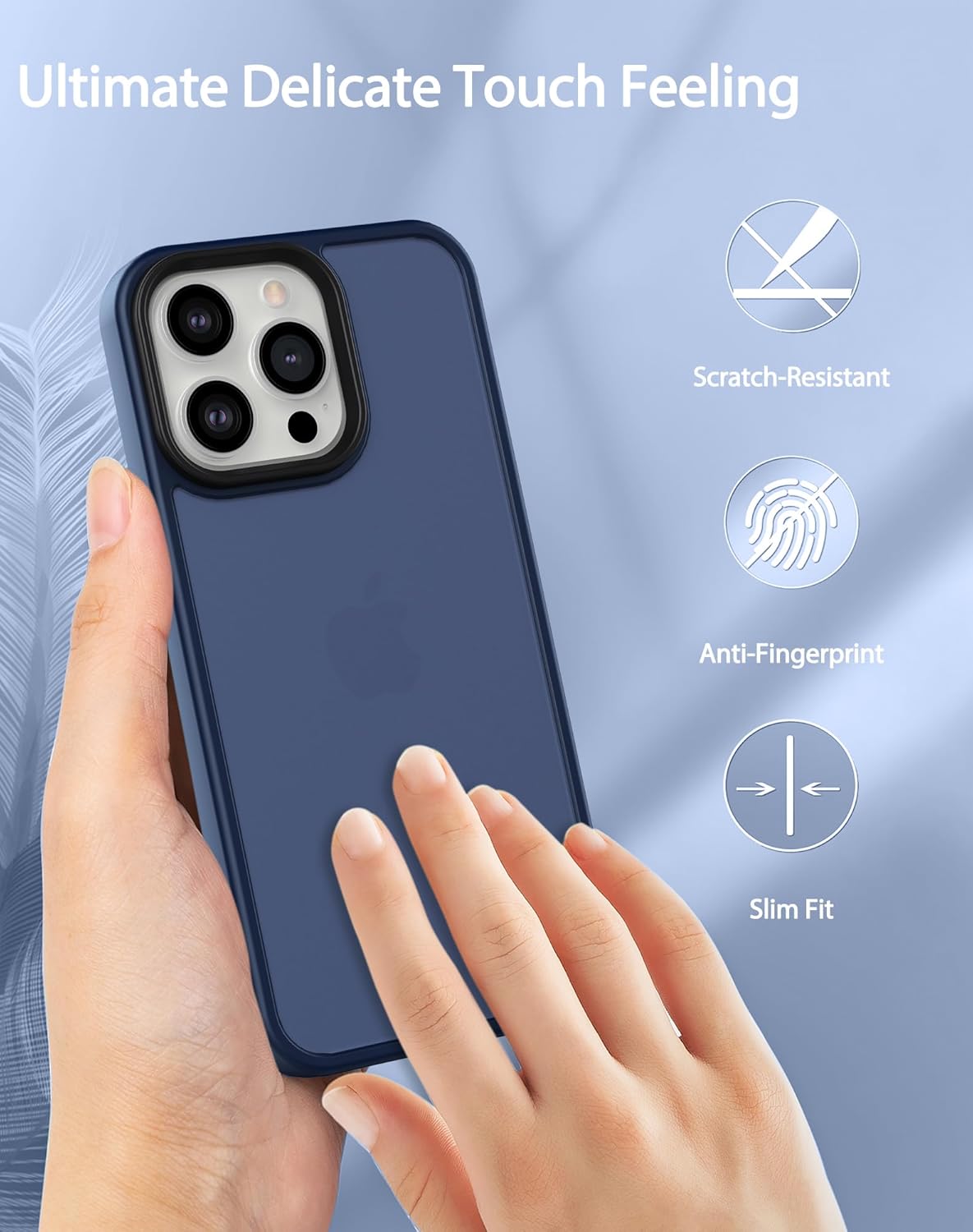 Foluu Funda delgada para iPhone 15 Pro Max 2023-2X protector de pantalla de vidrio templado y 2 protectores de lente de cámara, parte trasera de