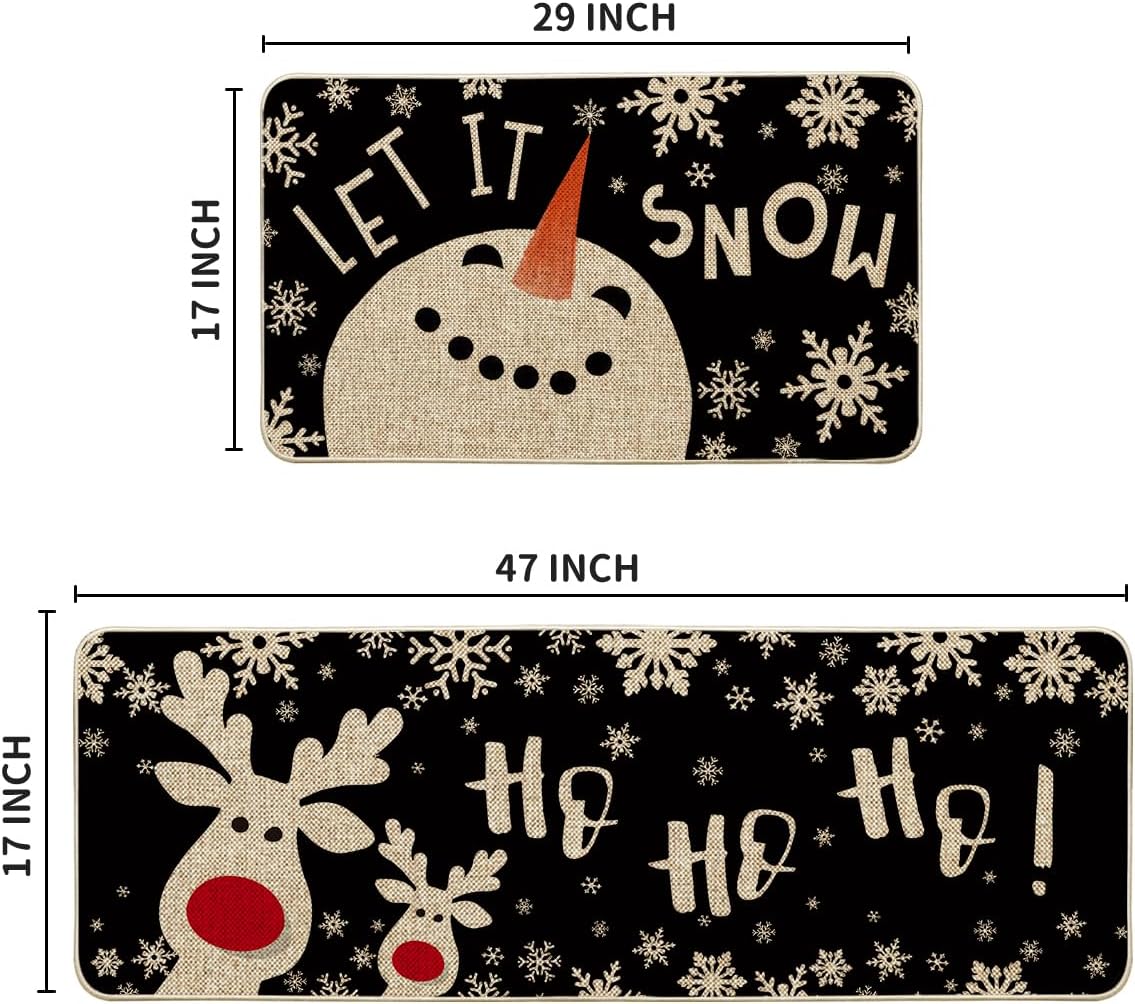 Artoid Mode Juego de 2 alfombrillas de cocina navideñas con diseño de muñeco de nieve, ciervo, con diseño de copos de nieve, decoración de invierno,