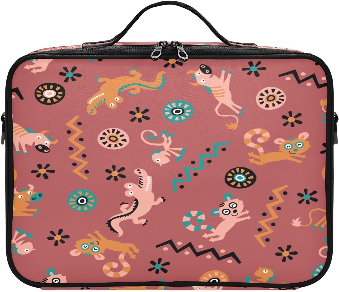 Bolsas de cosméticos de animales de dibujos animados de cocodrilo marrón premium para mujeres, bolsas de viaje para artículos de tocador, bolsa de