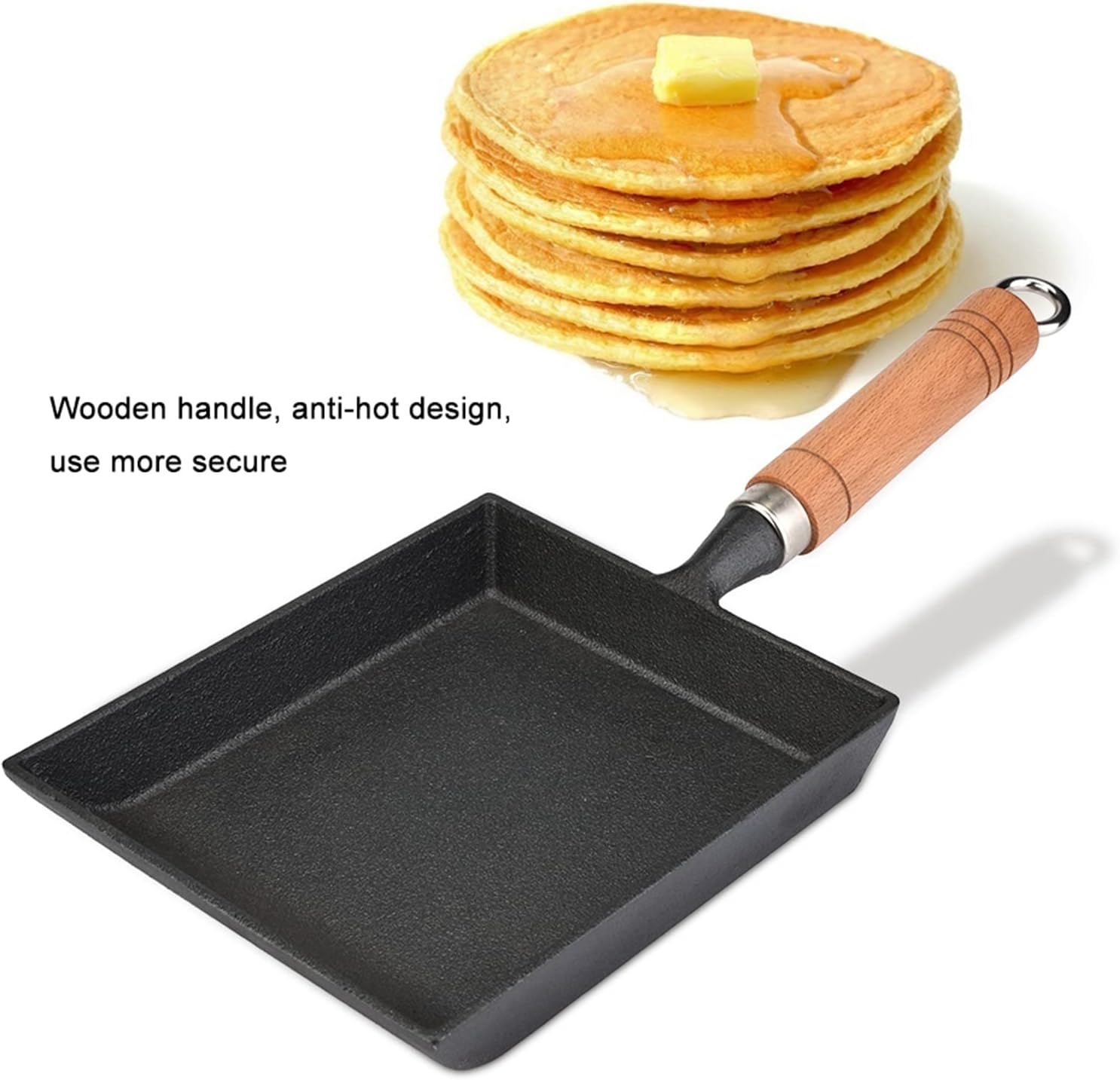 Tamagoyaki – Sartén japonesa para tortilla, sartén rectangular, mini sartén para huevos con mango de madera, sartén de tortilla de hierro para