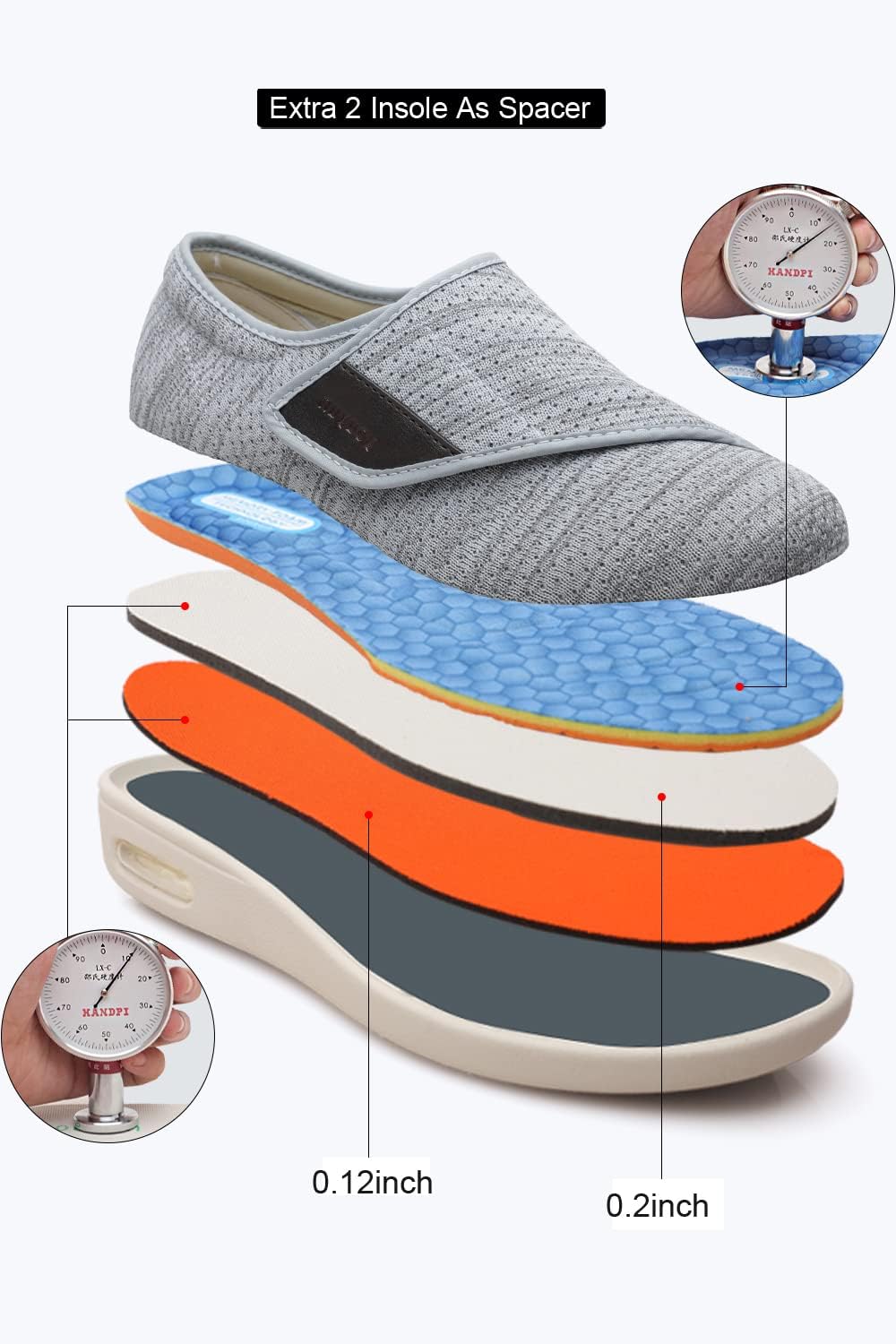 Zapatos para diabéticos para mujer, ancho ancho, con hebilla mágica, para mujeres mayores, cierre ajustable, transpirable, ligero, antideslizante,