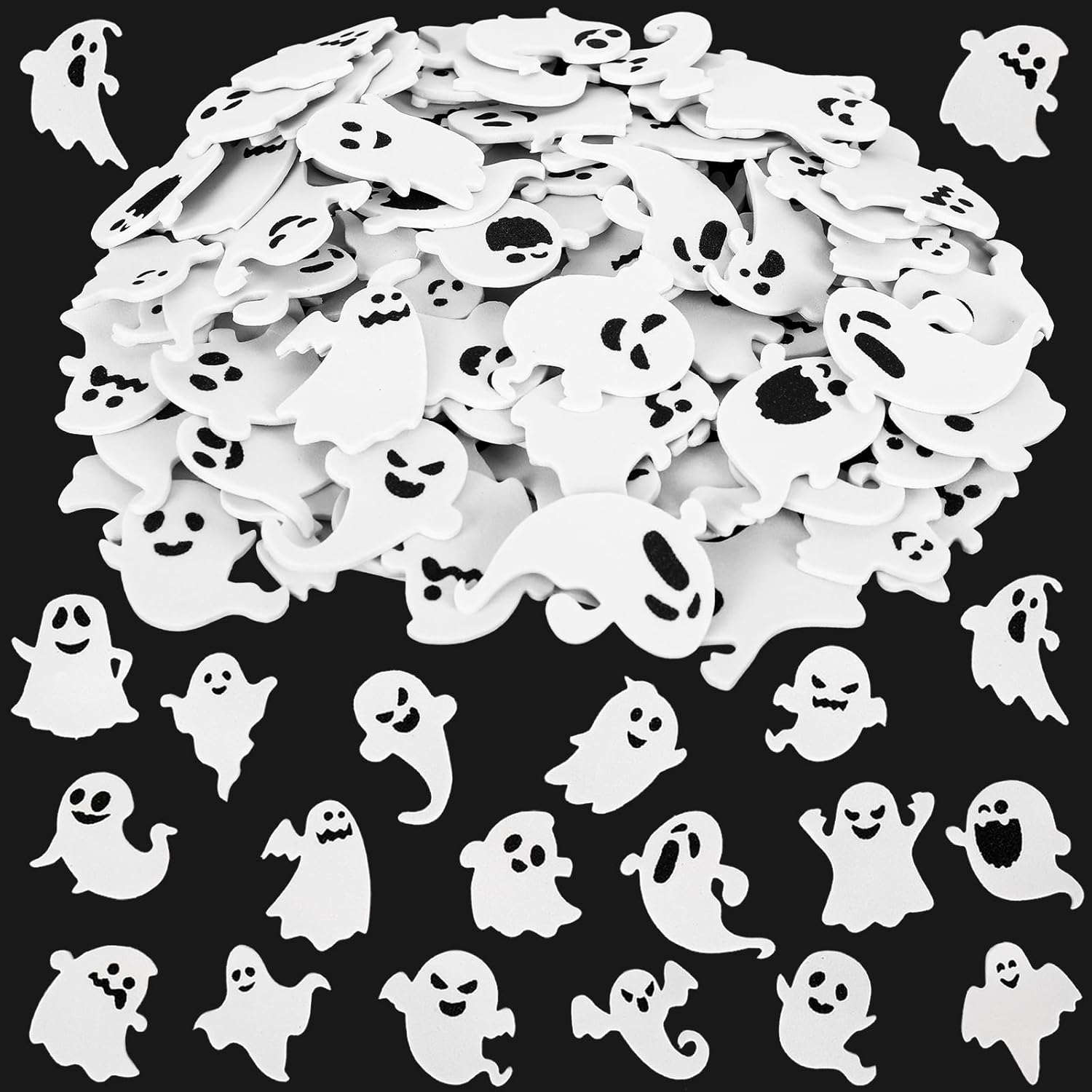AnyDesign – 450 calcomanías de espuma de fantasma de Halloween, calcomanías autoadhesivas de fantasma, calcomanías blancas y negras para Halloween,