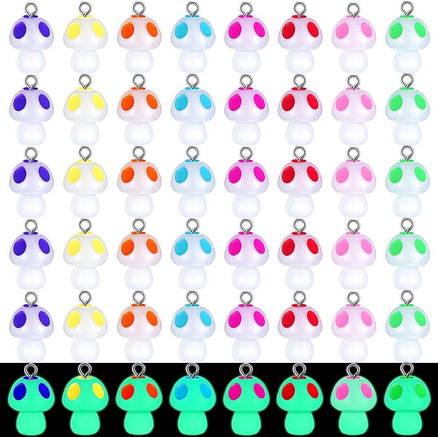 Junkin Dije de hongo con dije luminoso de resina de hongo, mini cuentas de hongo, dijes de joyería lindos para manualidades, pulseras, collares,