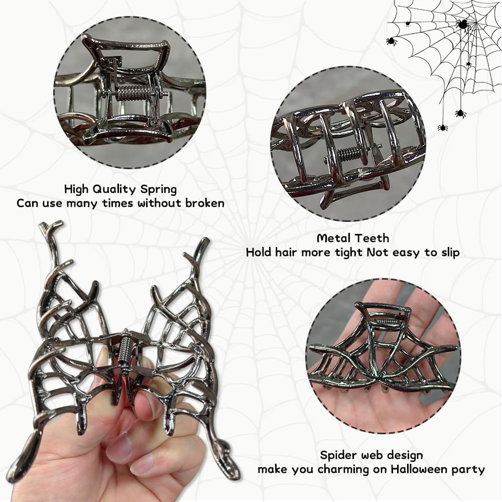 Pinzas para el cabello de tela de araña negra para mujer, pinzas de metal negro para el cabello, accesorios para el cabello, pasadores para el