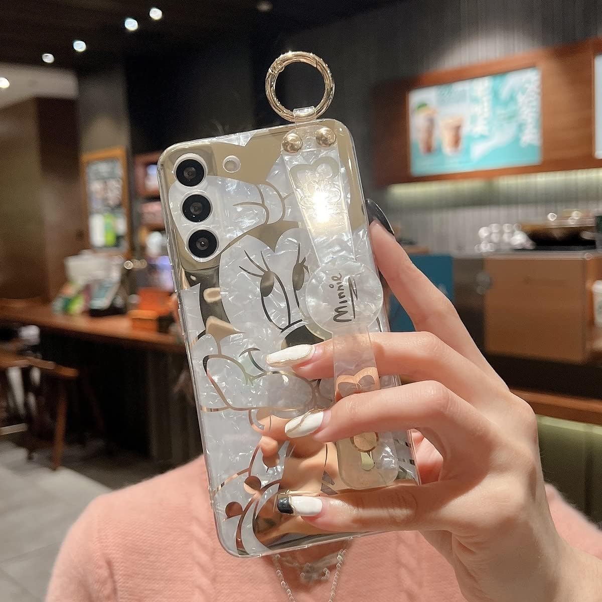Meishangmei Funda para Samsung Galaxy S21 NO Plus Sparkle Bling con soporte de correa de 6.2 pulgadas, 5G, bonito patrón IMD chapado de silicona a
