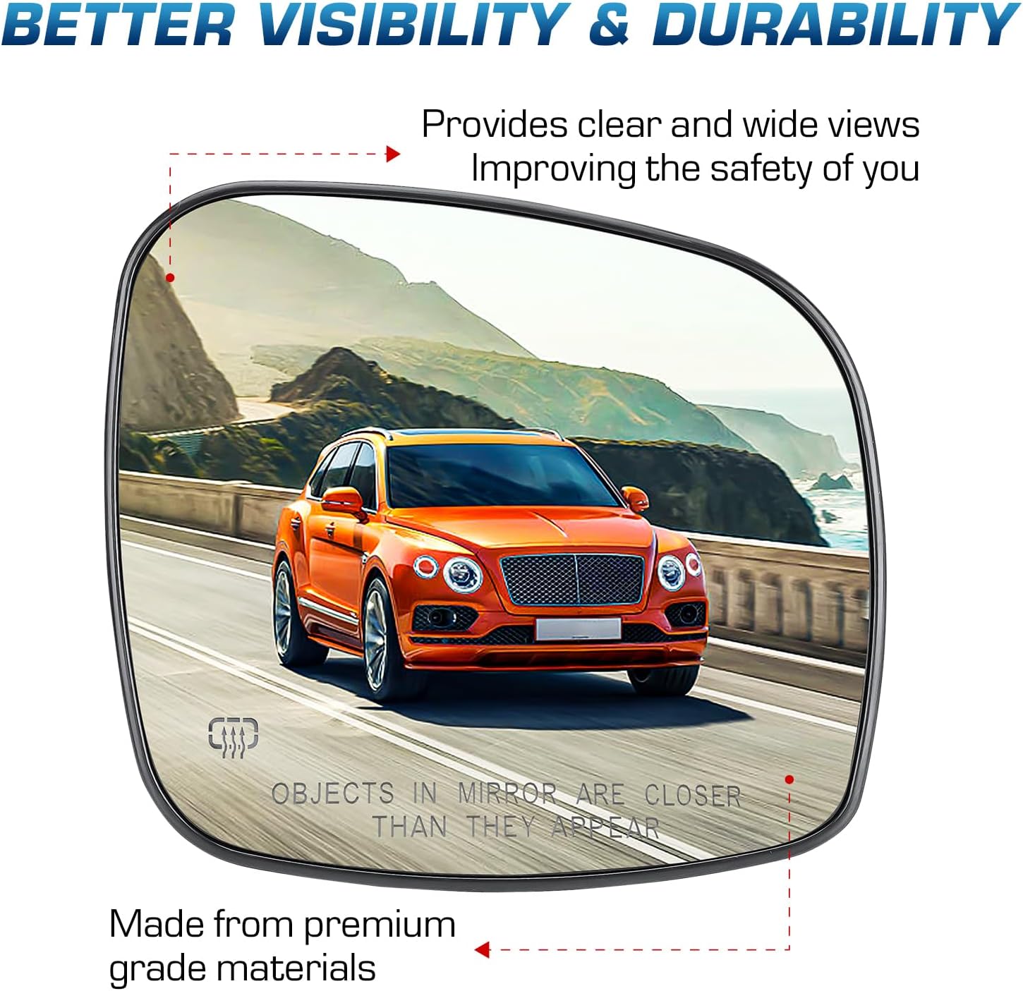 Youxmoto Espejo de cristal del lado derecho del pasajero, vidrio calentado para Chrysler Town & Country, Dodge Grand Caravan, RAM CV compatible con