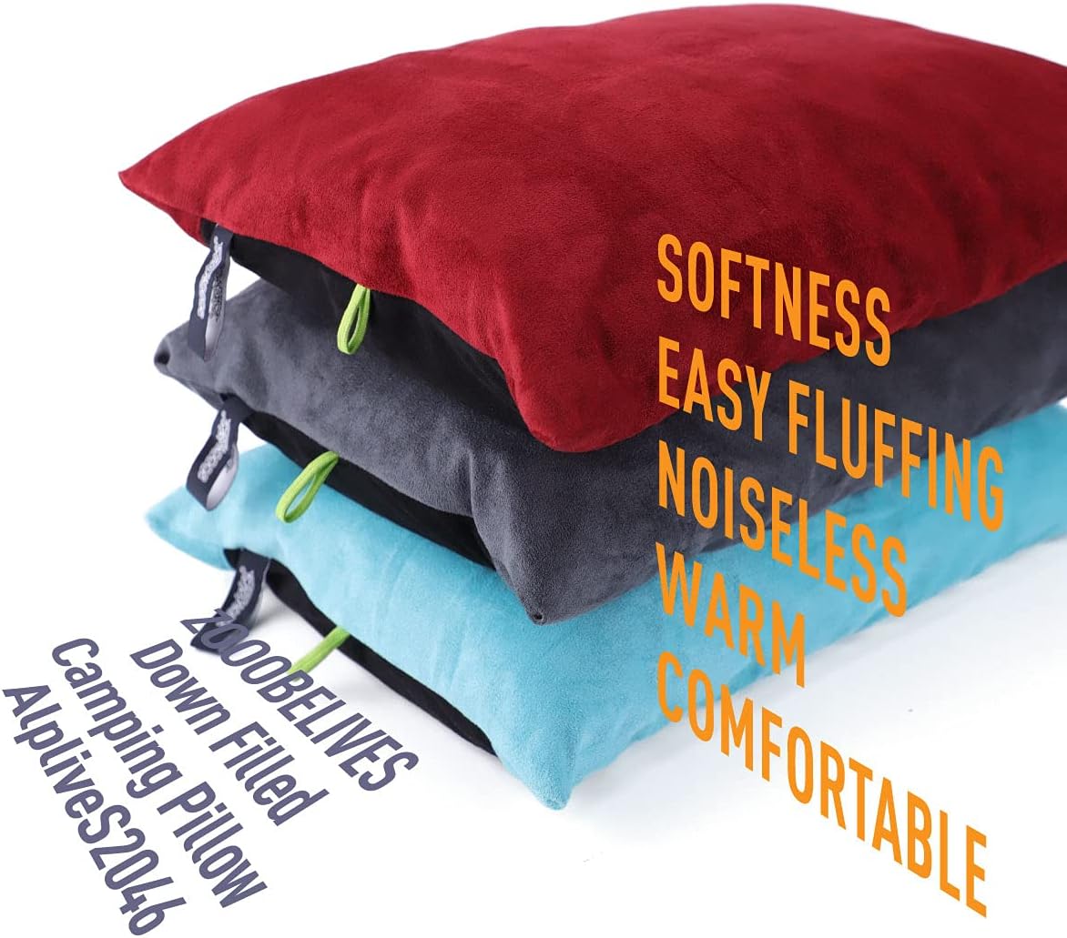 ZOOOBELIVES AlpliveS2046 – Almohadas rellenas de plumón para campamentoviajes, funda suave lavable, almohada de campamento para cuello y soporte