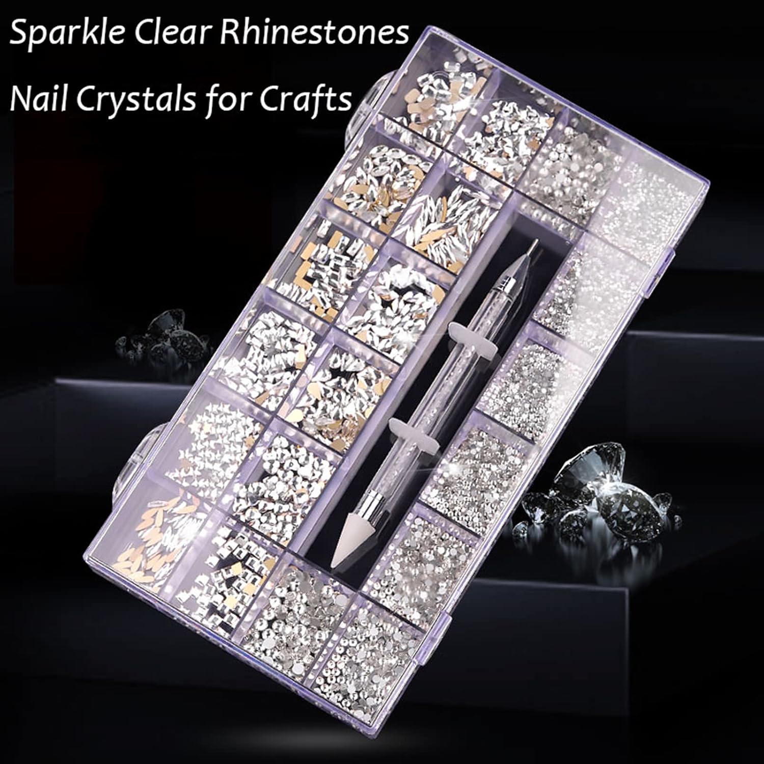 Kit de diamantes de imitación para uñas, decoración de uñas con lápiz de cera, kit de diamantes de imitación AB planos para manualidades, piedras