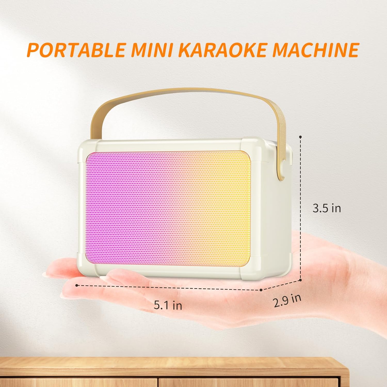 SUDOTACK Mini máquina de karaoke para niños, altavoz portátil de karaoke Bluetooth con 2 micrófonos sin conexión y luces LED para fiesta en casa,
