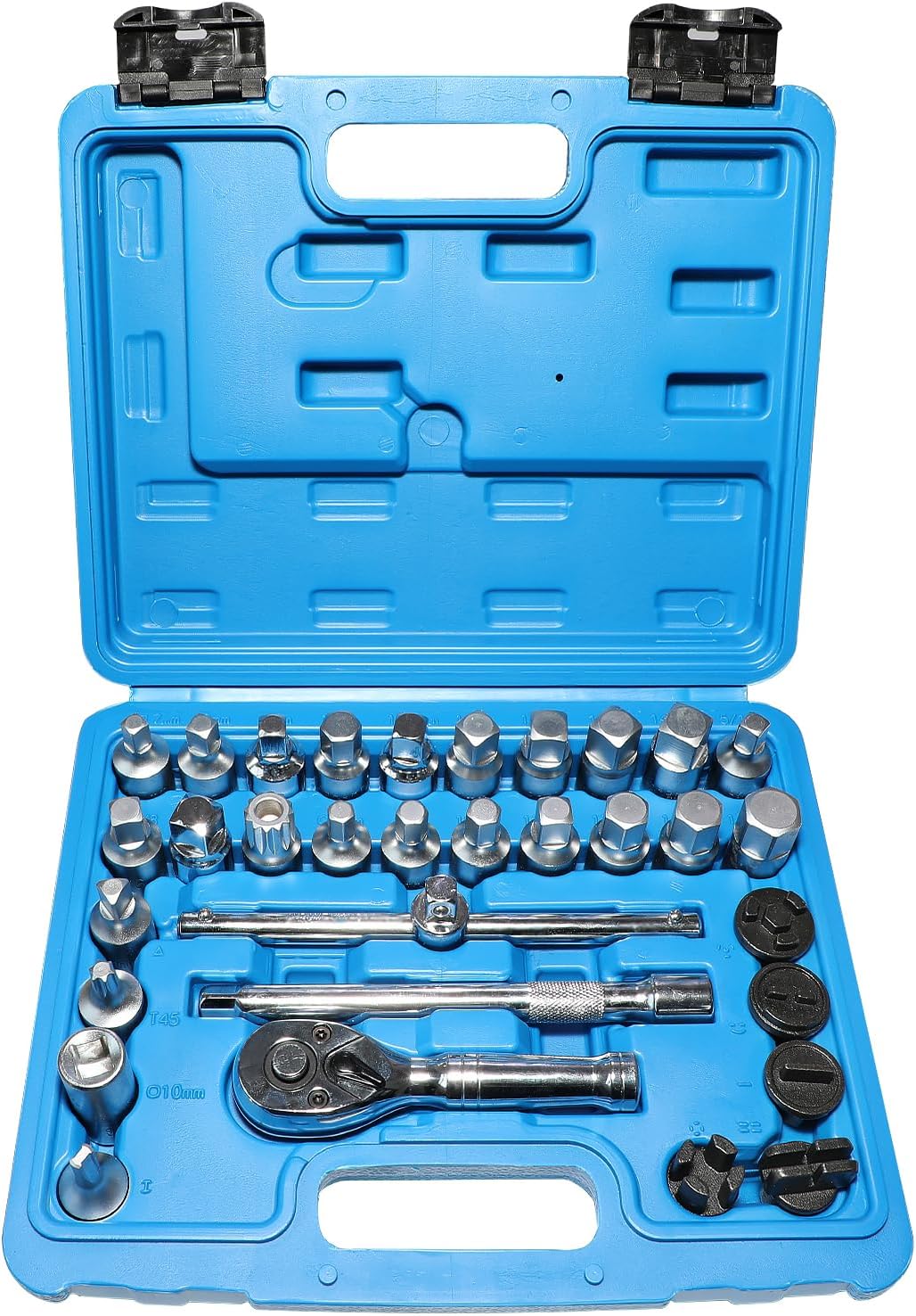 Juego de 32 llaves de tapón de drenaje, kit de extracción de tapón de drenaje de aceite de 38 pulgadas, compatible con GM VW Ford Mercedes Audi BMW