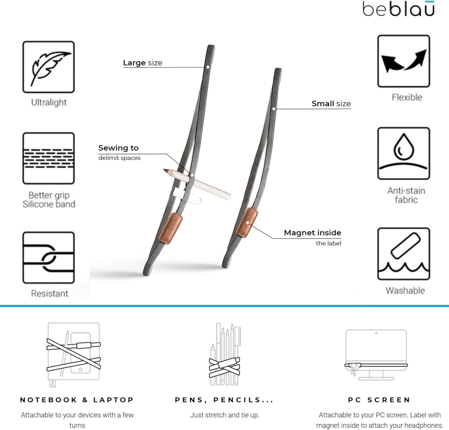 Beblau TWIST PACK Organizador portátil elástico con imán en el interior se puede acoplar a tu portátil, portátil, pantalla de PC.. Cualquier cosa!