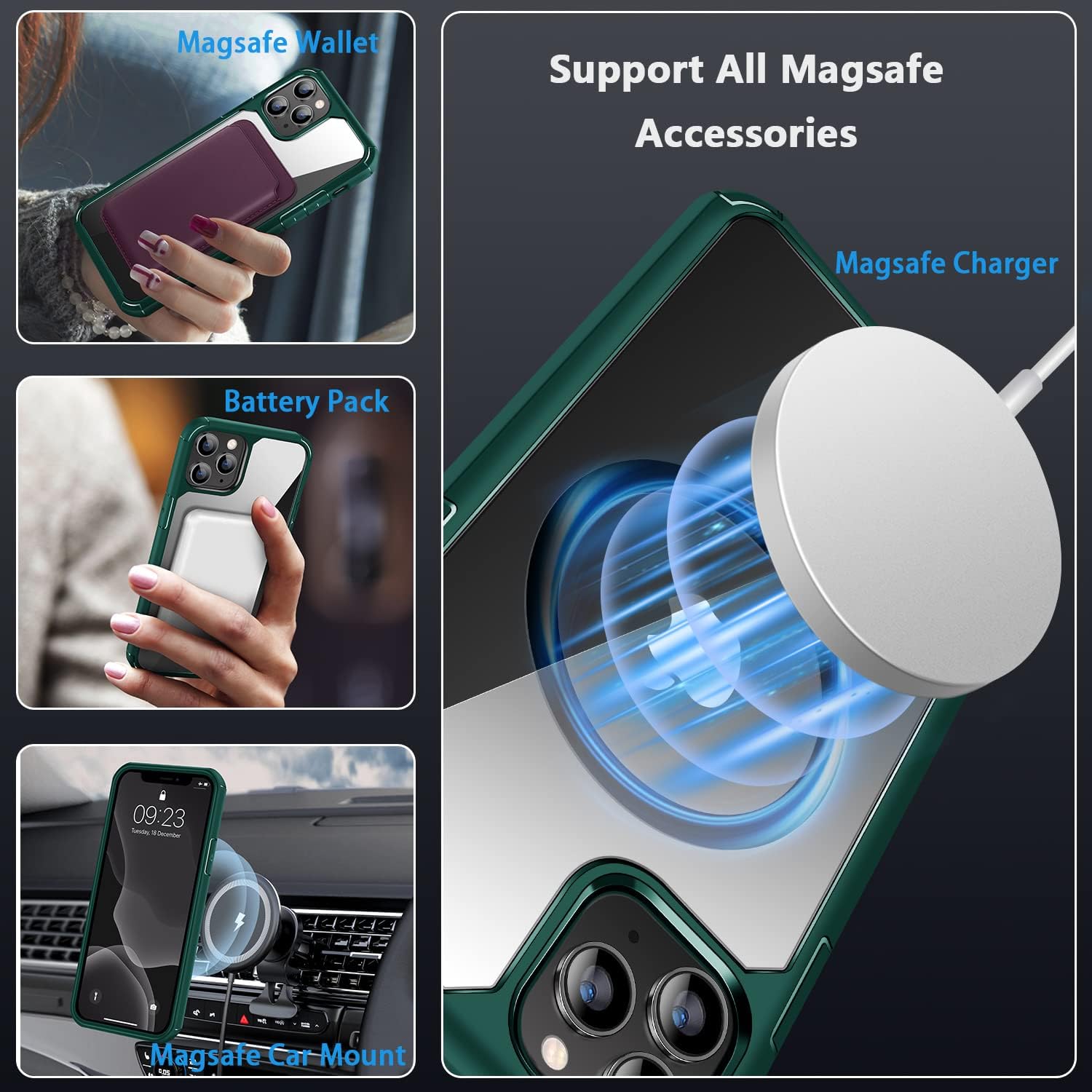 Amizee Funda magnética compatible con iPhone 11 Pro Max compatible con MagSafe con protector de pantalla y protector de lente de cámara, parte