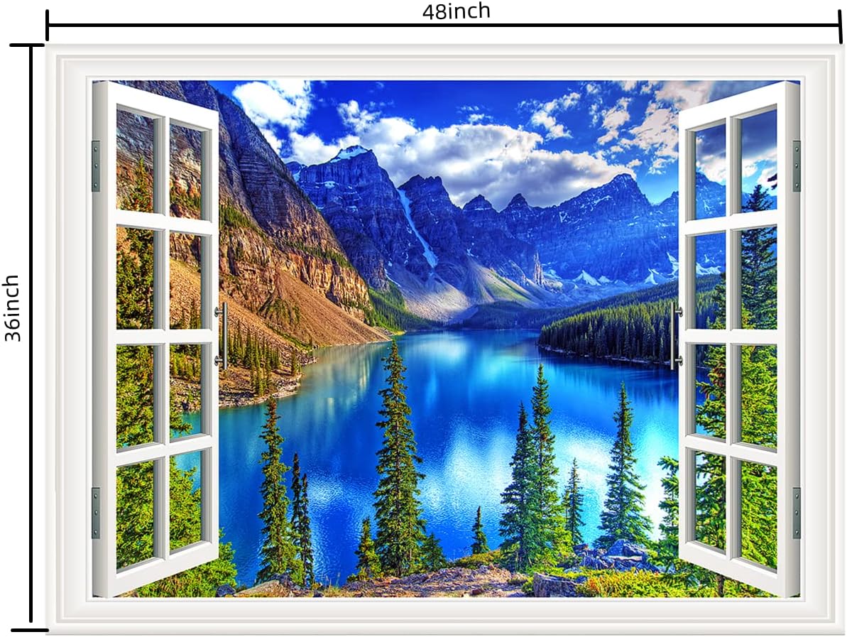 Pintura autoadhesiva 3D, calcomanías de pared falsas para ventana, isla tropical con palmeras, mural de pared, vista de ventana, decoración de pared