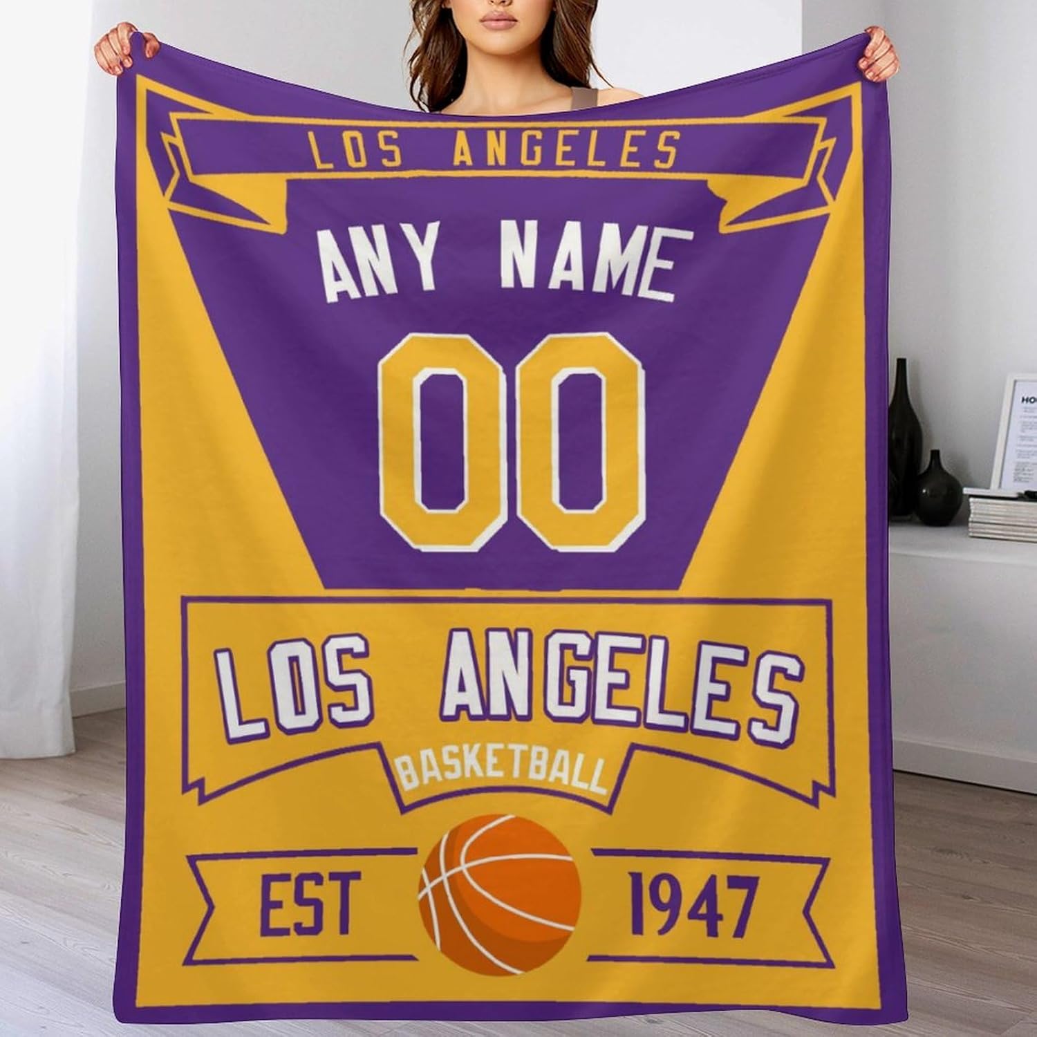 Gyurioh Manta de baloncesto personalizada con número de nombre, acogedora manta de franela para hombres, mujeres, jóvenes, regalos para fanáticos
