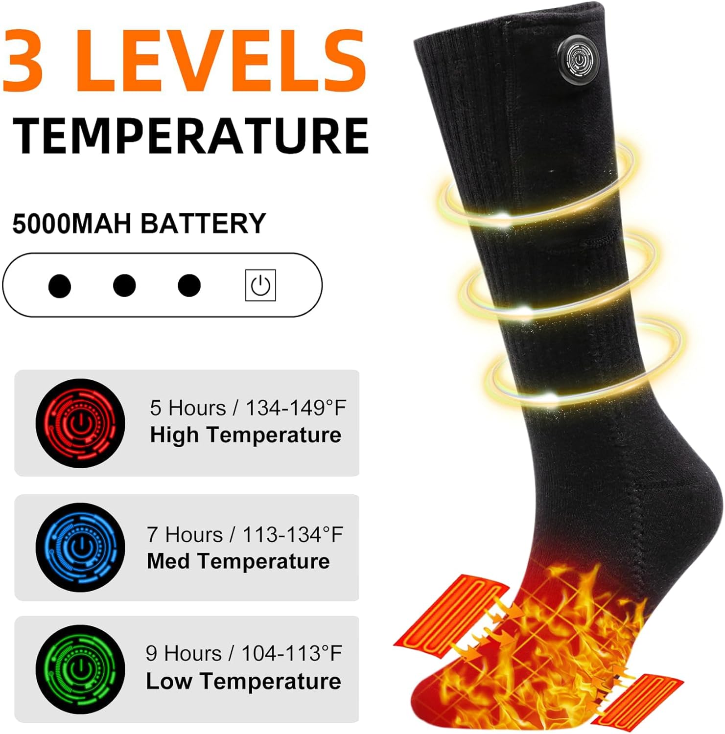 Calcetines calefactables, calcetines térmicos para hombres y mujeres, calcetines eléctricos recargables mejorados con 5000 mAh, calentadores