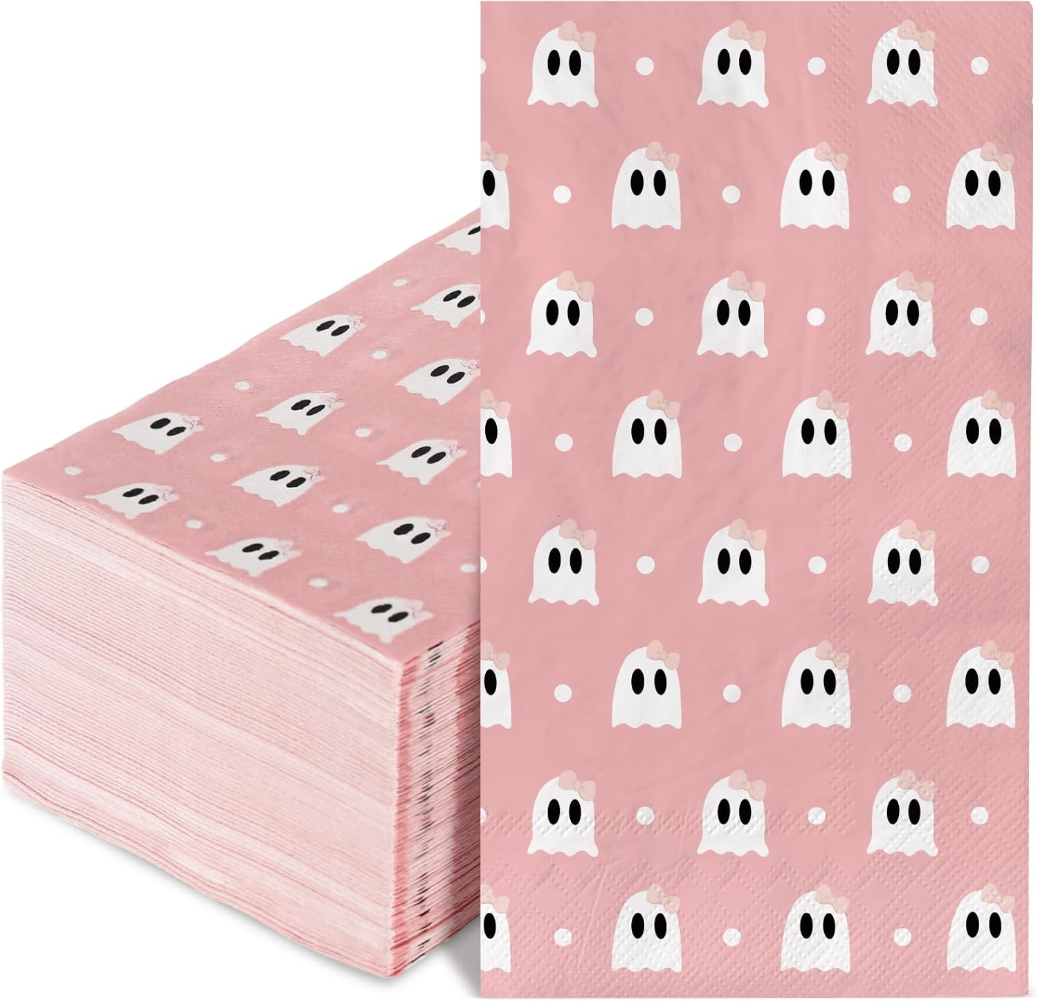 AnyDesign – 100 servilletas de papel para invitados de Halloween, lazo rosa, fantasma, desechable, toalla de mano para suministros de fiesta de