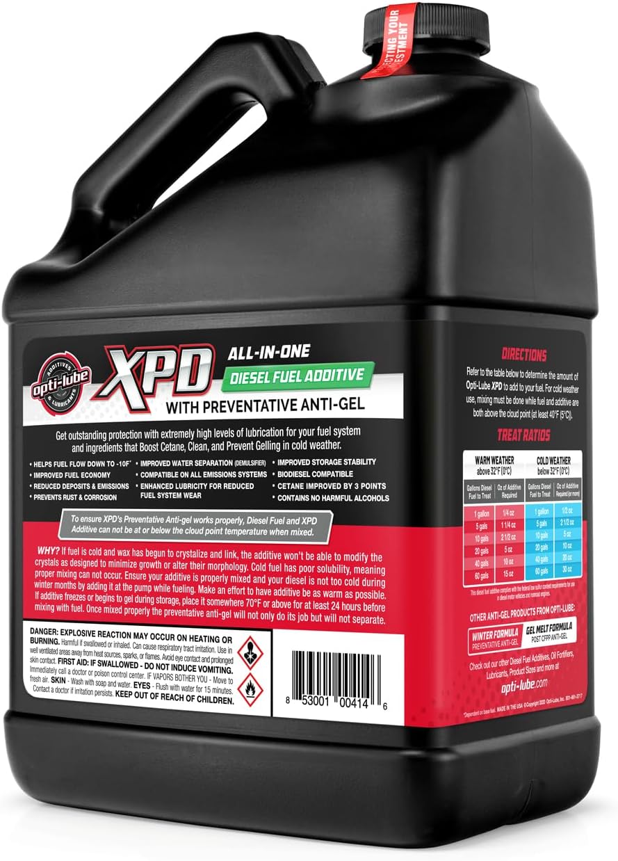Opti-Lube – Aditivo para combustible gasóleo XPD Formula. 1 Galón con accesorios (1 bomba de mano y 2 botellas vacías de 8 onzas). Tratamiento para