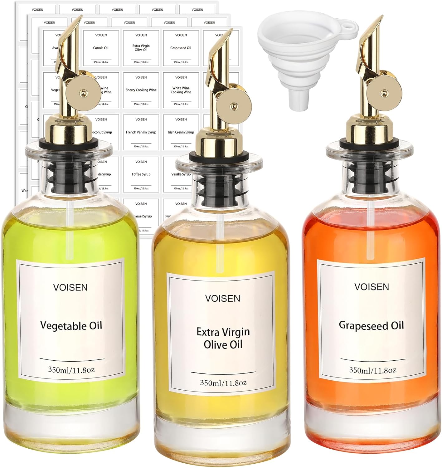 VOISEN Botella dispensadora de aceite de oliva para cocina, juego de 3 botellas de aceite de vidrio, dispensador de jarabe de café, recipiente de