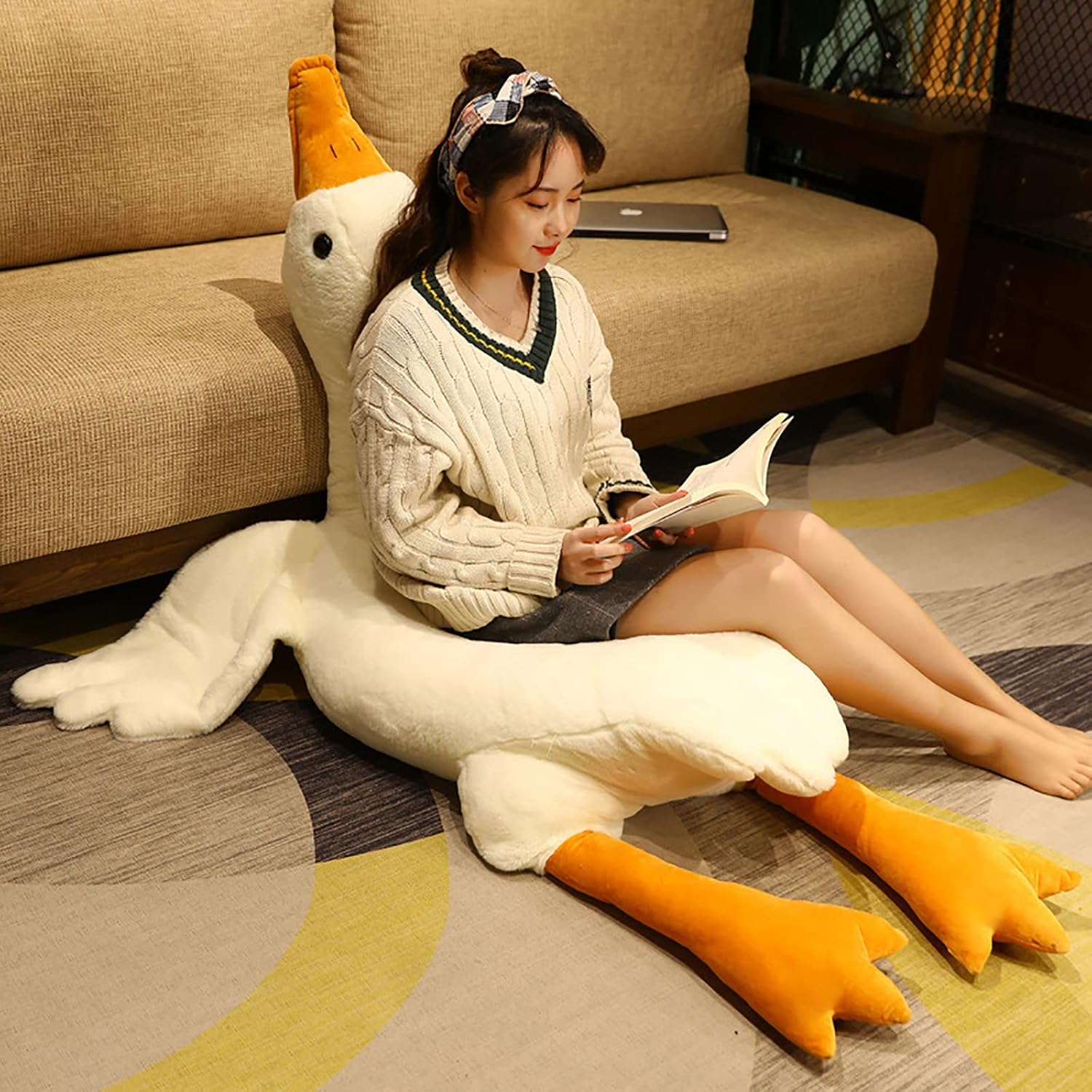 Peluche de ganso de 35.4 pulgadas, suave pato de peluche, cisne gigante blanco, almohada para dormir para niñas y niños (blanco, 35.4 pulgadas)