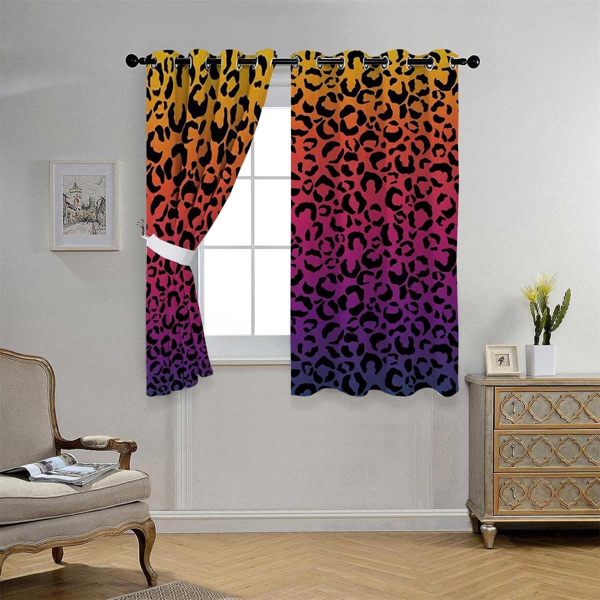 Cortina para Dividir Habitacion – Cortina para dividir Habitacion con textura de leopardo colorido para puerta corrediza japonesa de garaje de 63
