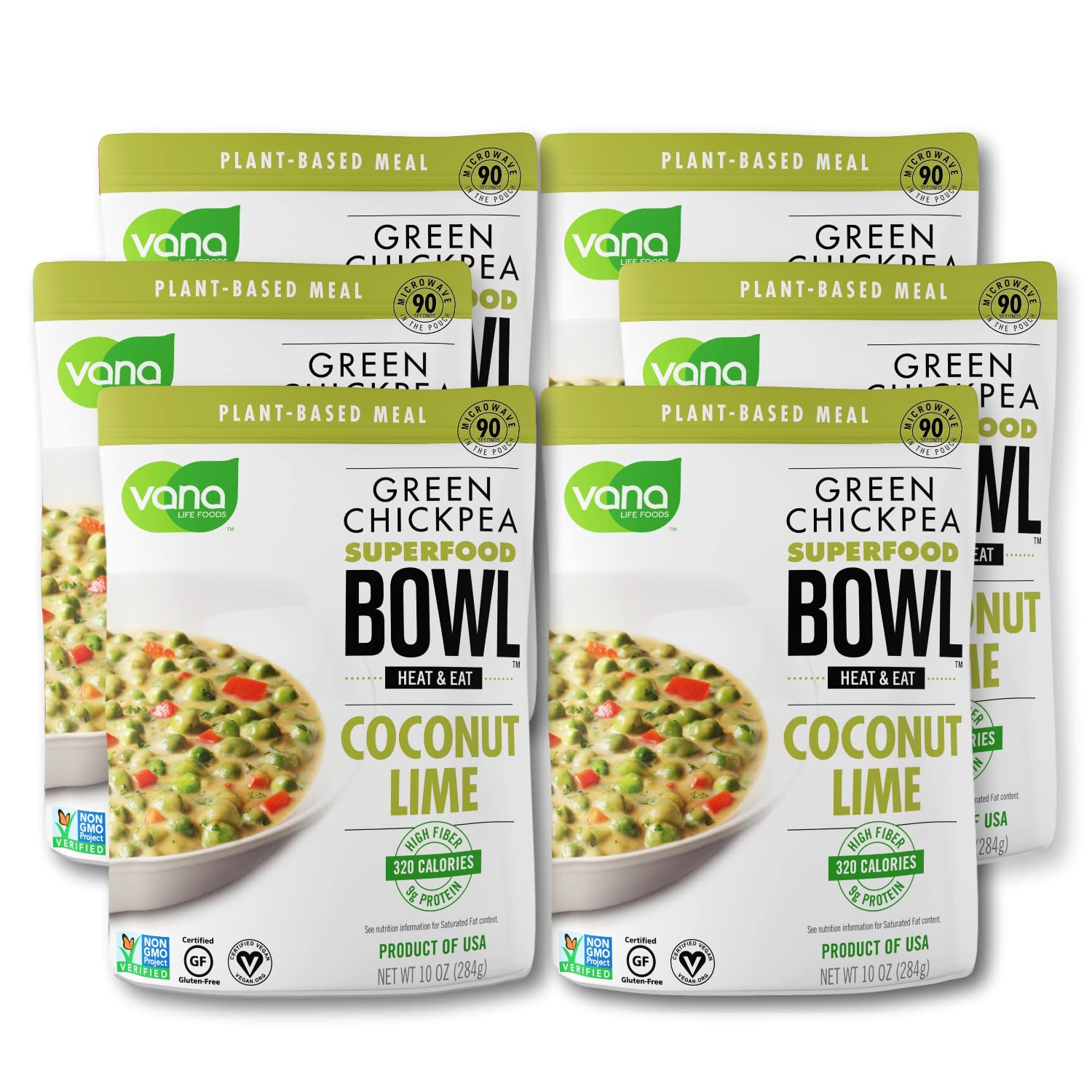 Vana Life’s Foods – Comida preparada a base de plantas, tazón de superalimento de garbanzos verdes, cuenco cocido para microondas para calentar y