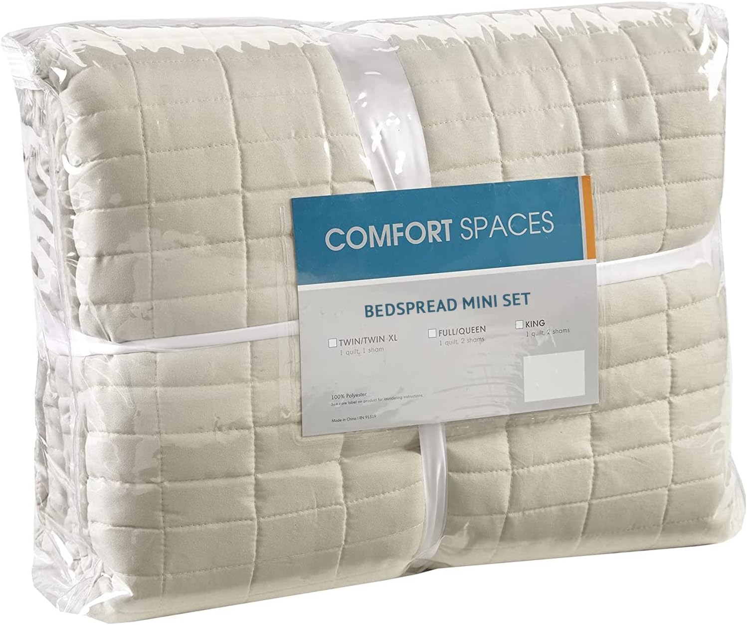 Comfort Spaces Edredón Queen para todas las estaciones, colcha de marfil con diseño de costuras de doble cara, manta de verano suave a juego,