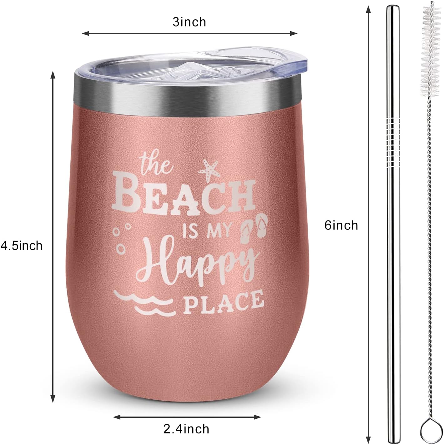 Regalos de playa para mujeres, vaso aislado de playa con tapa y pajilla, ideas de regalos temáticos de playa, vaso de vino con temática de playa de