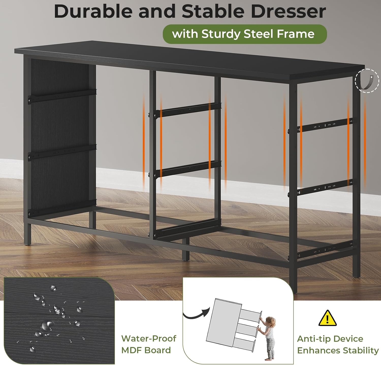 Hasuit Cómoda doble de 6 cajones, cómoda de madera con marco de acero resistente y resistente, cómoda de almacenamiento de gran capacidad, cómoda