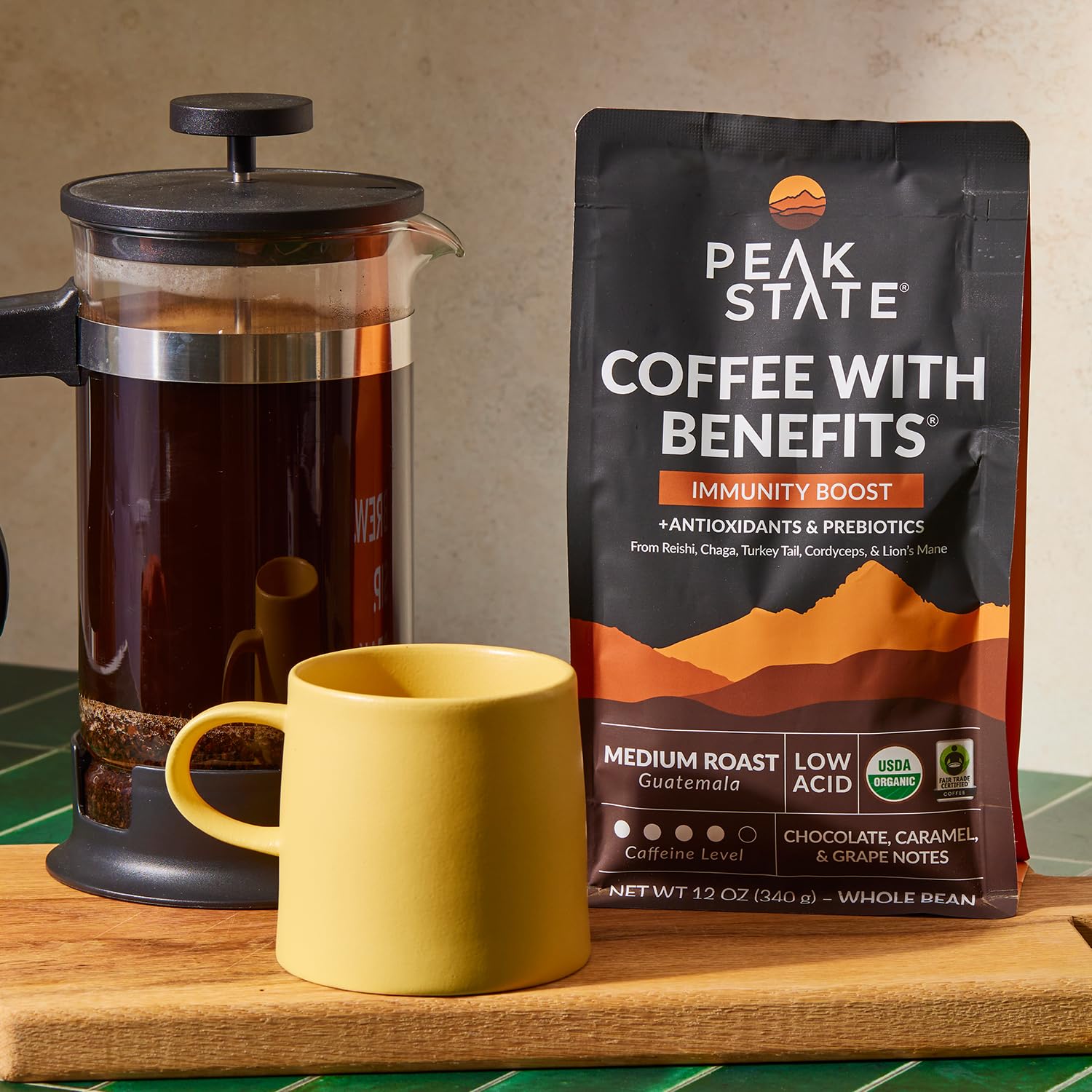 Peak State Café con beneficios, paquete variado de 3 bolsas café de hongos, bajo en ácido y suave, refuerzo de la inmunidad, mantenimiento del