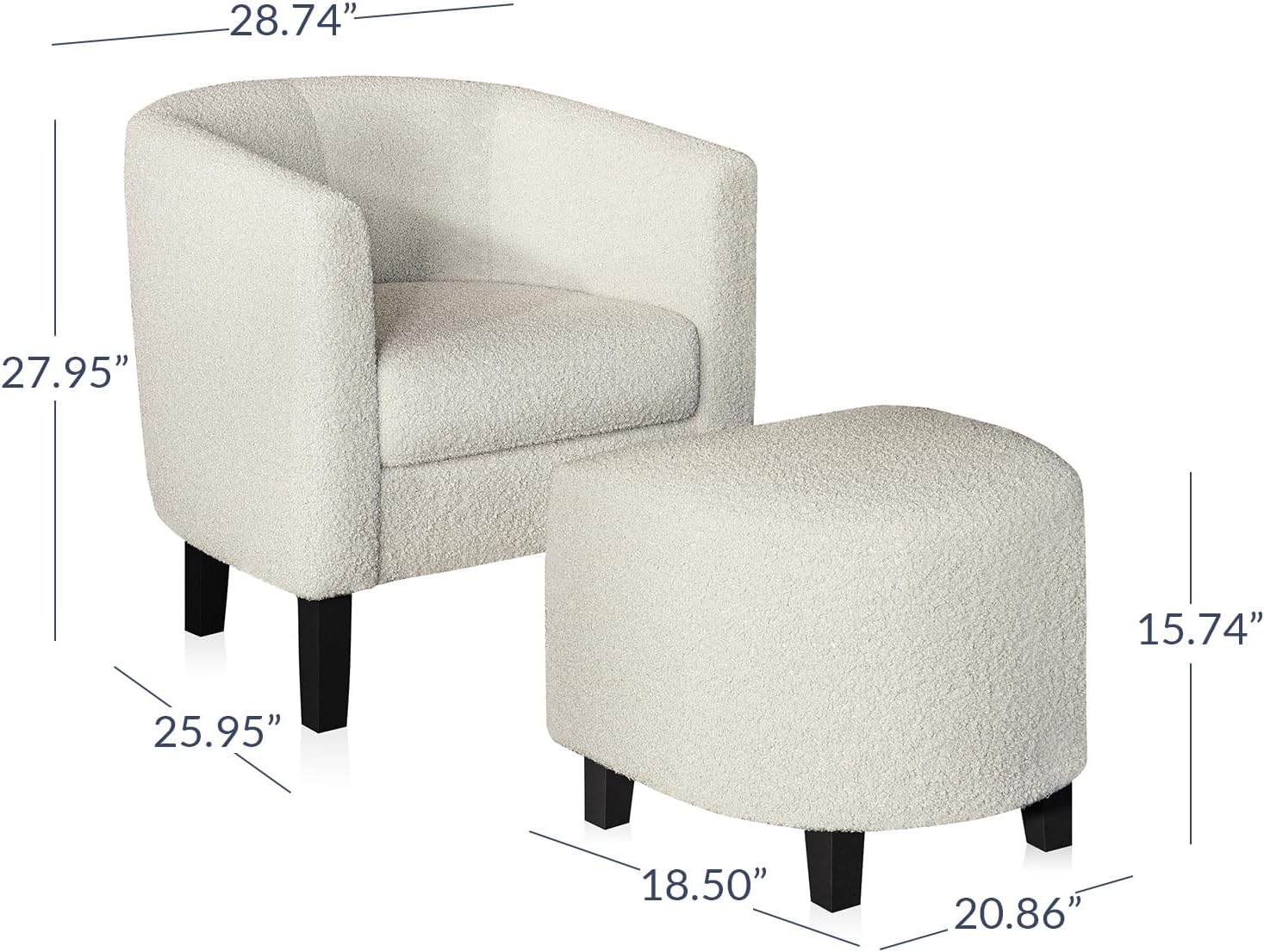 BELLEZE Lydia – Silla decorativa con otomana, silla de sala de estar con respaldo curvo, elegante juego de silla de club y reposapiés, silla de