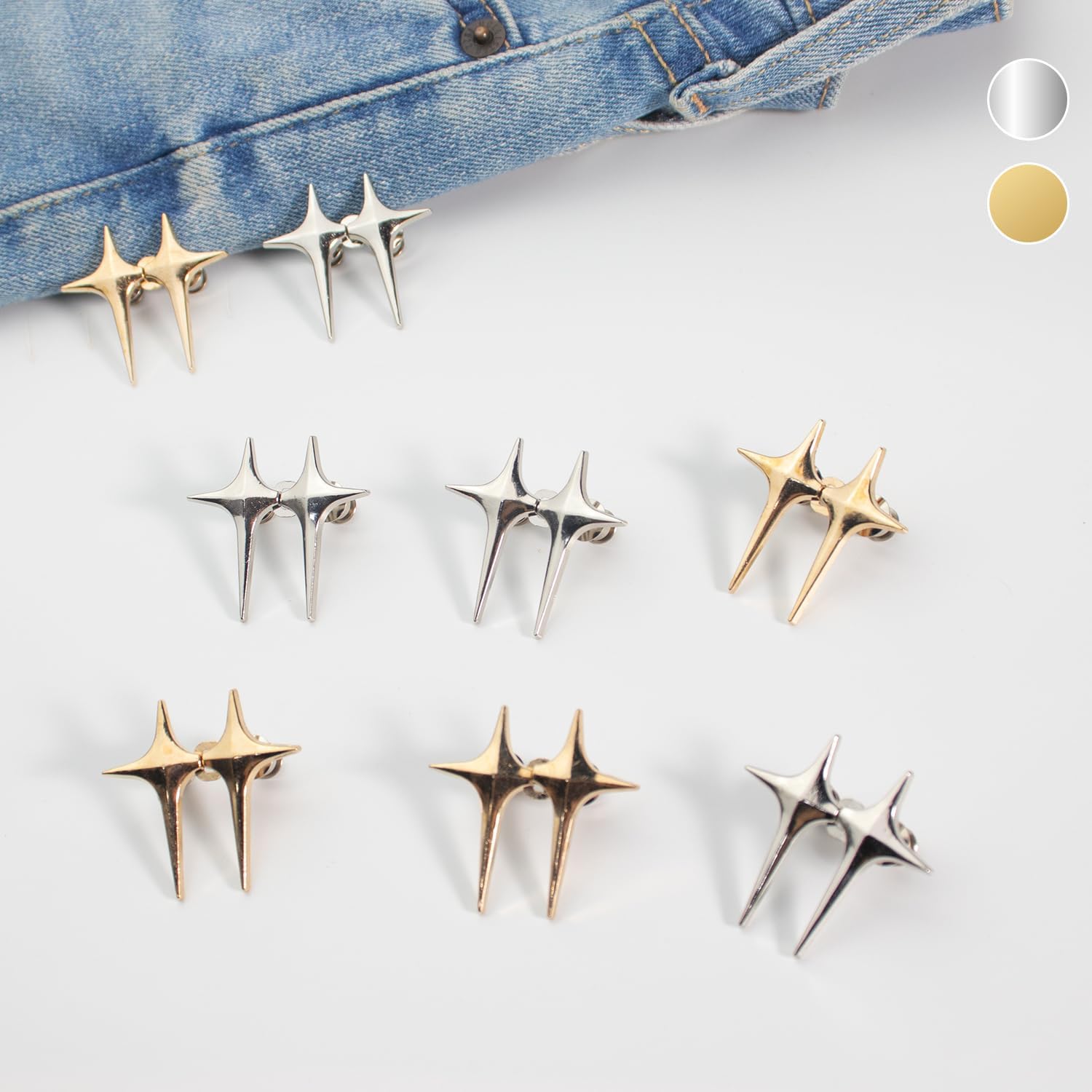 Botón de jeans, 4 juegos de botones de estrella ajustables para jeans, hebillas decorativas desmontables en la cintura, ajuste perfecto, ajuste de