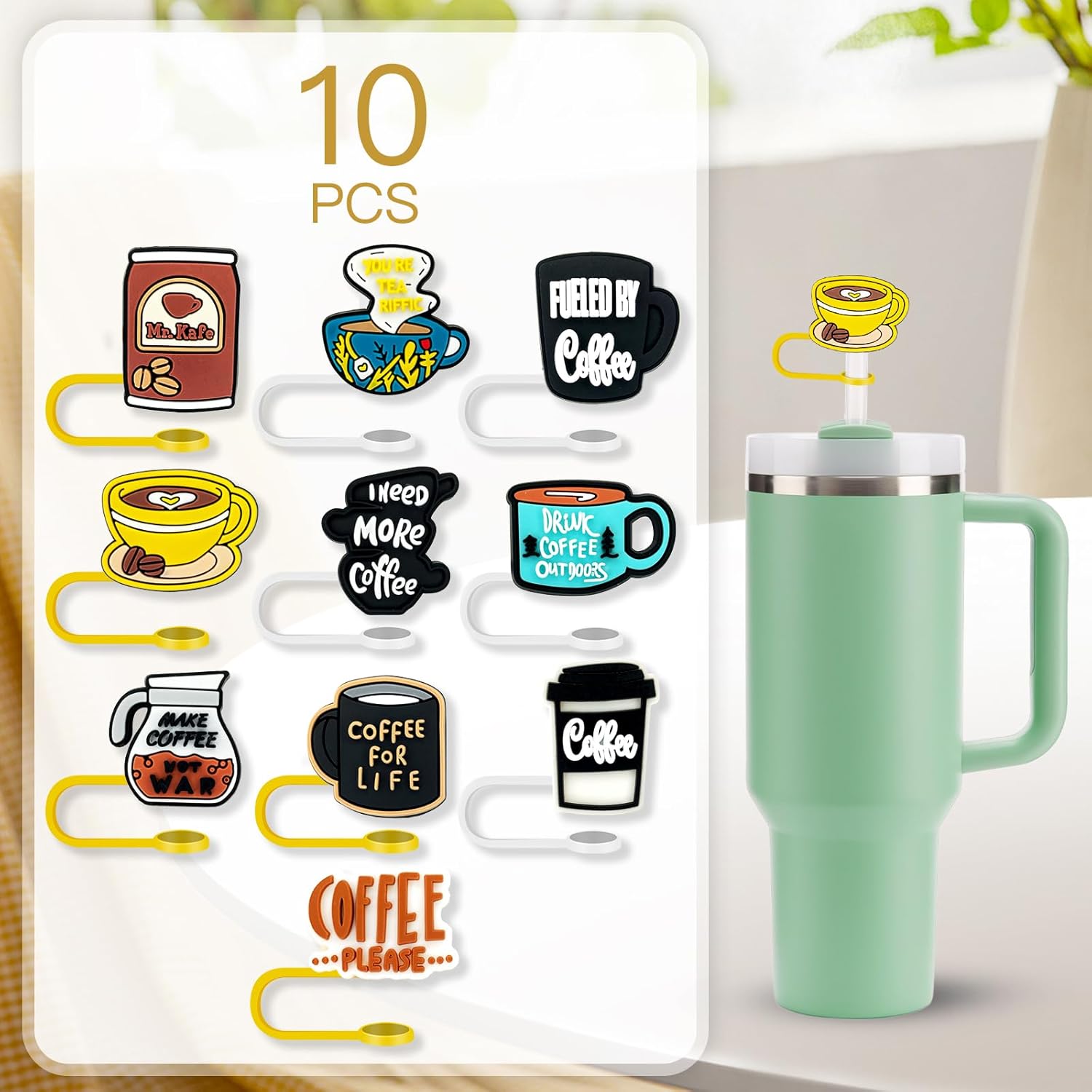 10 vasos de popote de café para vaso, 2564 pulgadas (0.394 in), protector reutilizable, puntas de popote para accesorios de taza (10 unidades, café