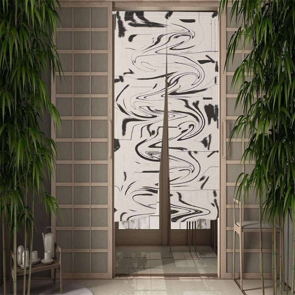 Leowefowa Noren – Cortina de puerta de estilo japonés, pintura abstracta de muiré, cortina de puerta, tratamiento de ventana, panel de tapiz para
