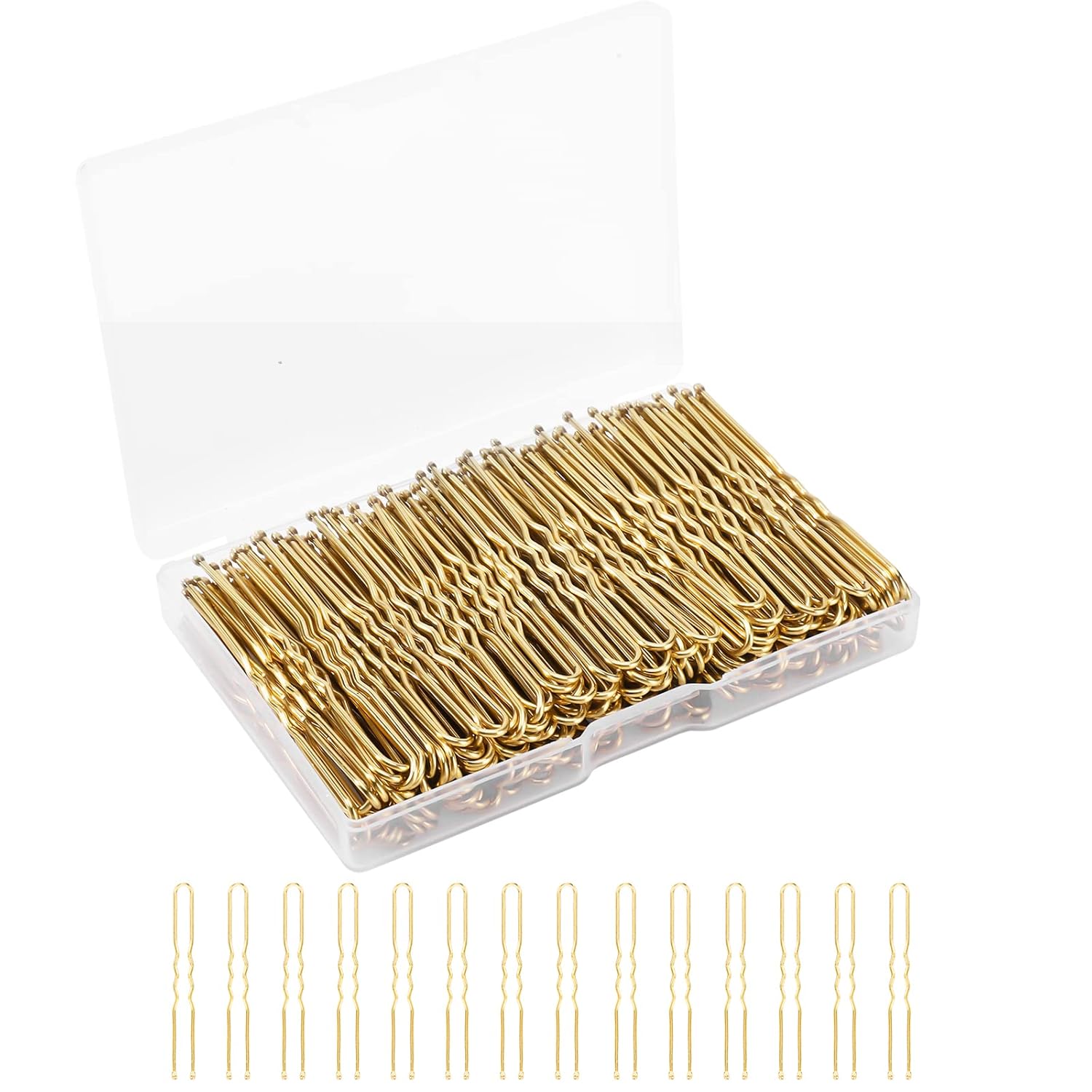 BEoffer Horquillas para el cabello en forma de U, 200 unidades de horquillas onduladas para mujeres y niñas con caja para peinados franceses, pinzas