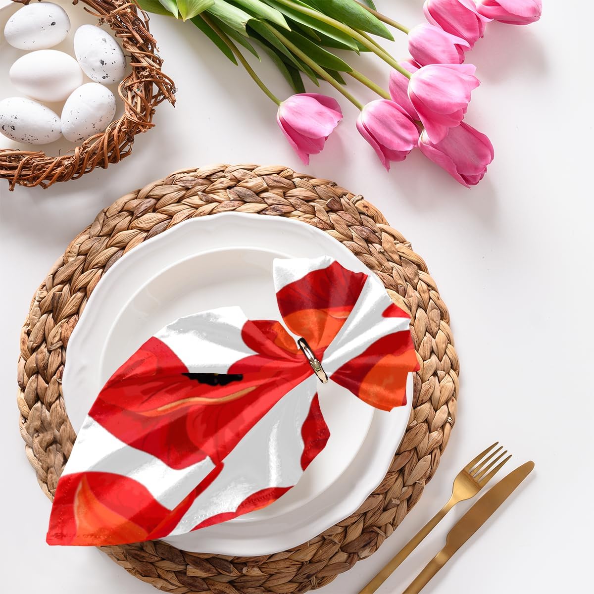 Cloth Napkins Set of 6 Floral Poppy 20×20 Inch Cloth Napkins Spring Poppy Flower Washable Reusable Kitchen Dinner Napkins Table Decor for Wedding,
