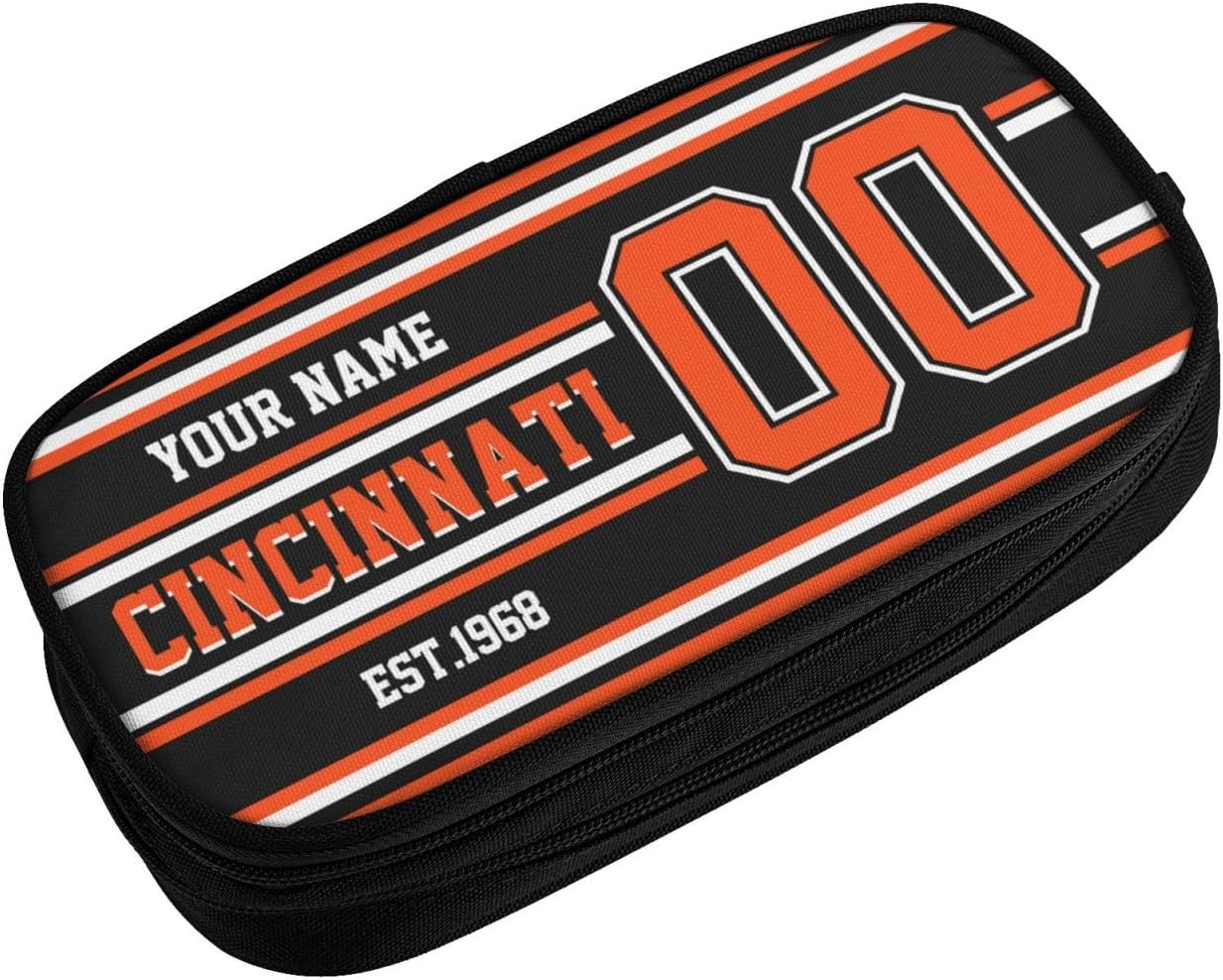 RIAWARME Estuche personalizado de Cincinnati con número de nombre, caja de lápices personalizada estilo fútbol, estuche personalizado para