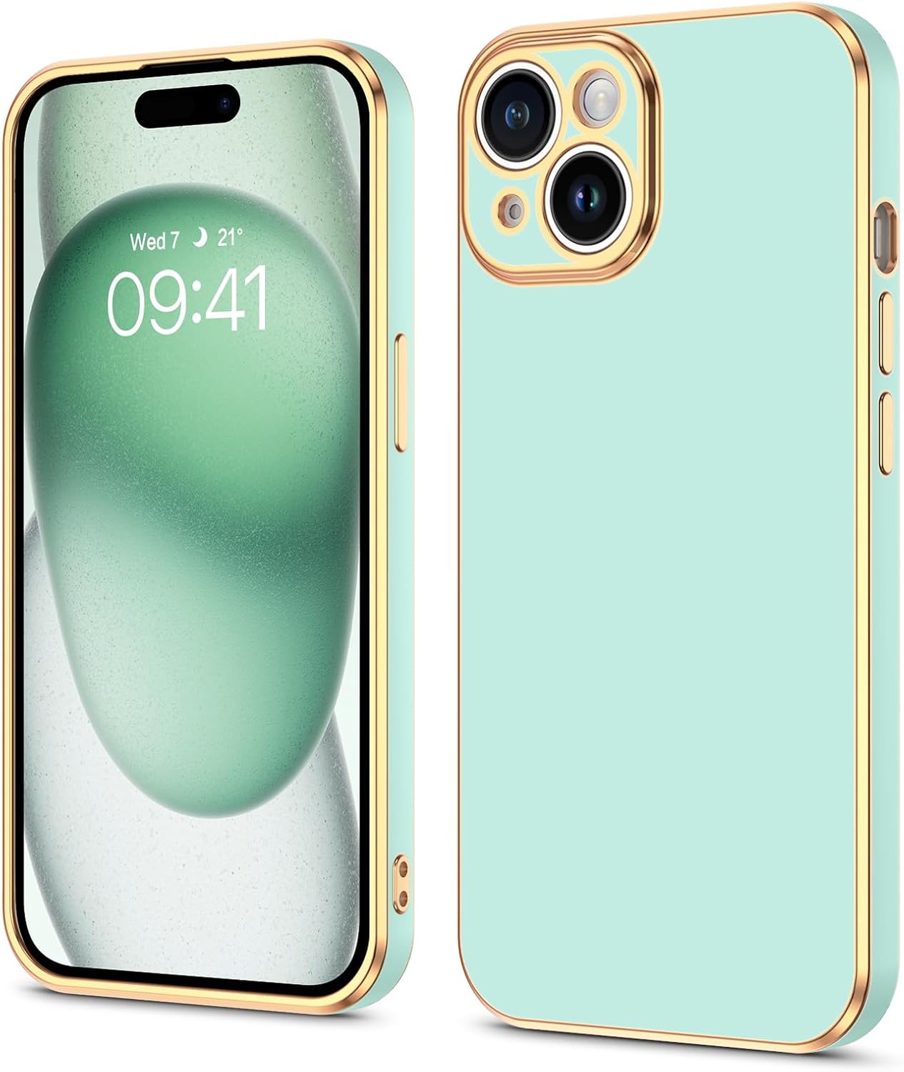 BENTOBEN Funda compatible con iPhone 15 de 6.1 pulgadas 2023, ajuste delgado, dorado, de lujo, de poliuretano termoplástico, a prueba de golpes,