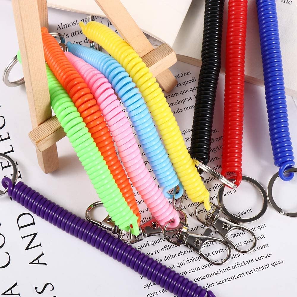 Cuerdas elásticas retráctiles con resortes helicoidales, cierre antipérdida para llaves, cartera, teléfono celular y otros