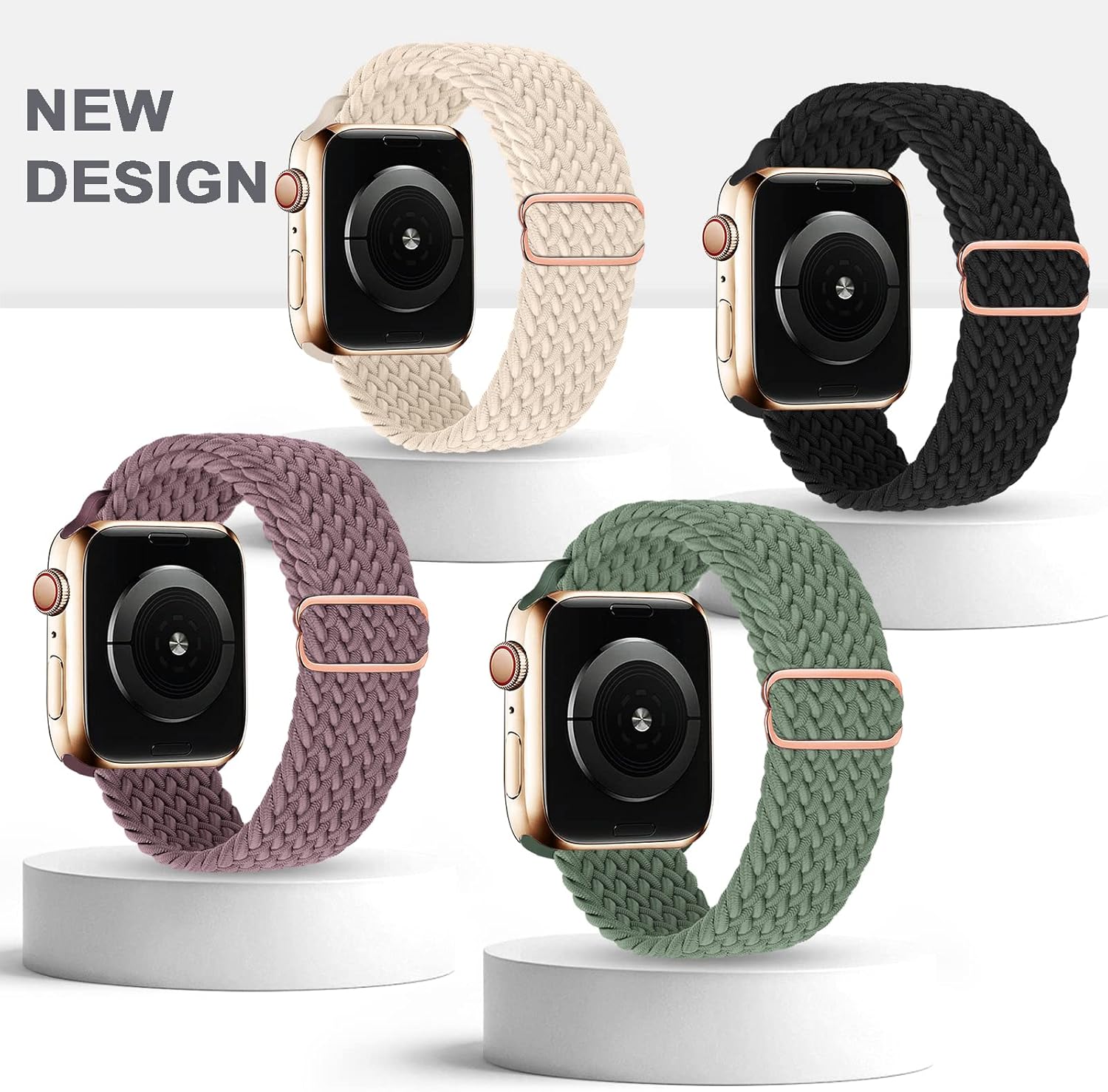 Paquete de 4 correas trenzadas Solo Loop compatibles con Apple Watch de 1.929 in 1.772 in 1.732 in 1.654 in para mujeres y hombres, correas