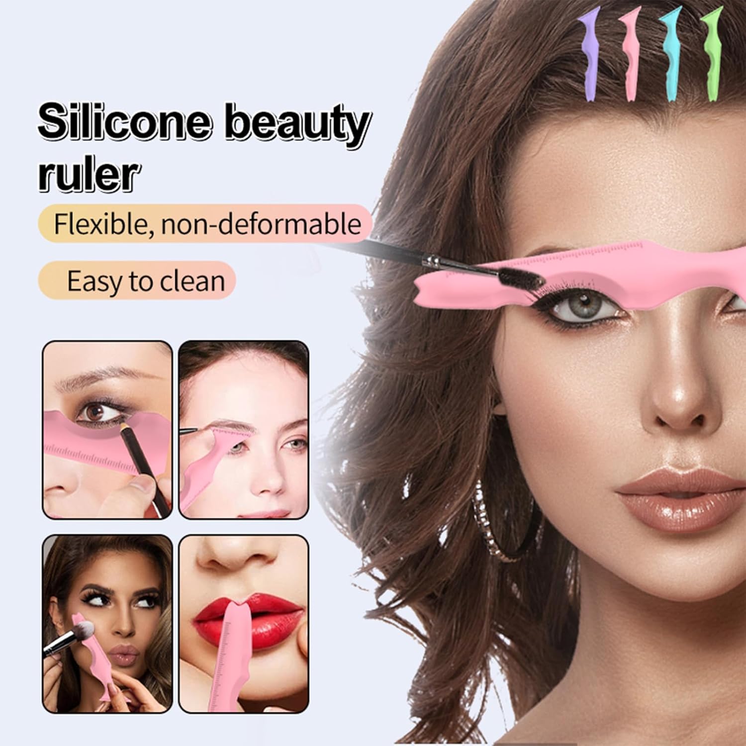 2 plantillas de delineador de ojos, punta alada de silicona 5 en 1 para cejas, pestañas, línea de labios, protector de rímel y almohadillas