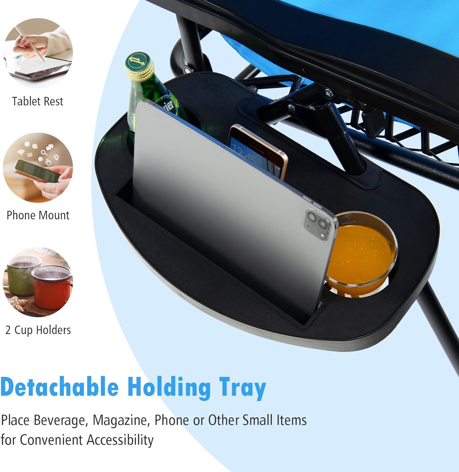 Tangkula Juego de 2 sillas de gravedad cero, silla plegable para patio, reclinable, ajustable, con soporte para tazas, reposabrazos anchos para