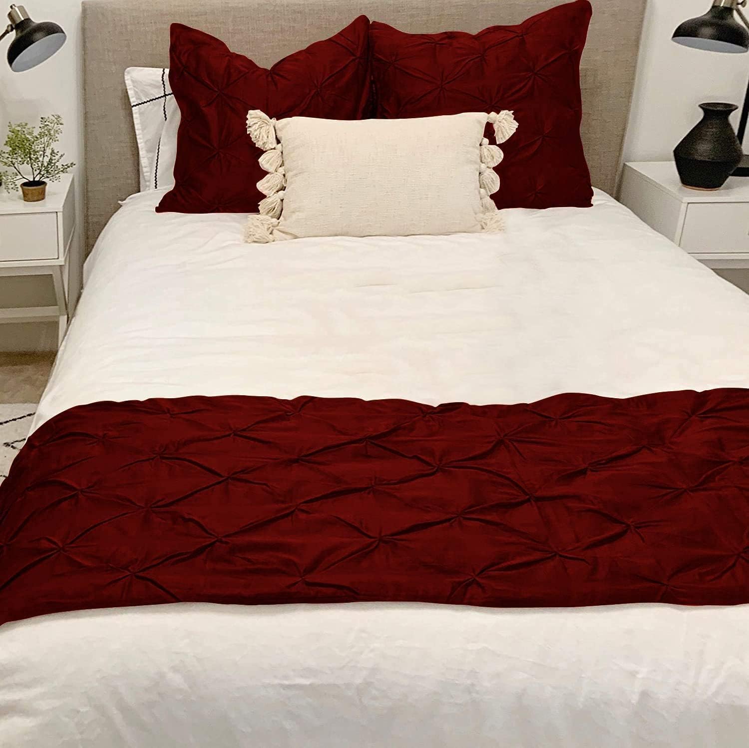 Juego de camino de cama, juego de 3 piezas de algodón de 800 hilos, juego de camino de cama plisado con bufanda decorativa, fácil cuidado, 1 camino