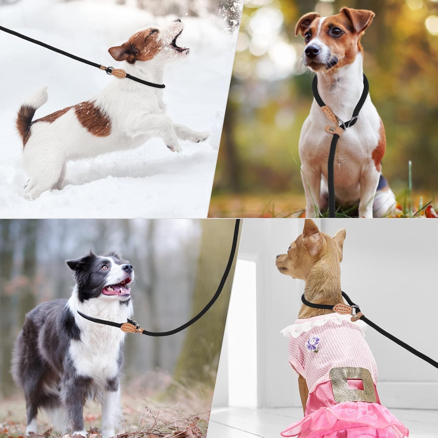 Cobee Correa de cuerda para perros pequeños, control deslizante, correa de bucle para perro sin tirones de 5 pies x 13 pulgadas con conector de