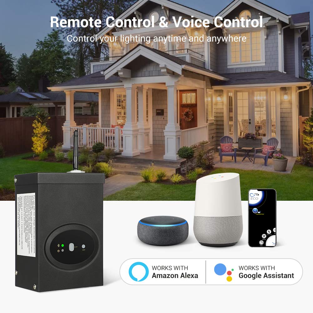 DEWENWILS Transformador inteligente de bajo voltaje Wi-Fi de 120 W, horario y temporizador, compatible con Alexa y Google Home, 120 V CA a 12 V CA,