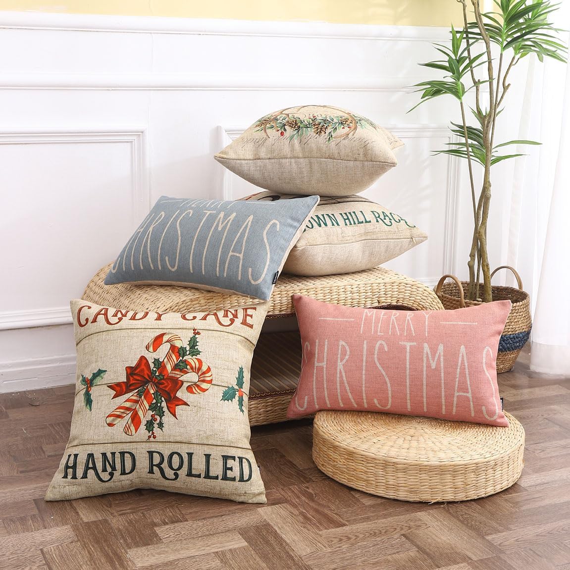 TRENDIN Funda de almohada navideña para sofá, 12 x 20 pulgadas, decoración navideña de granja, funda de almohada lumbar para el hogar, sofá, color