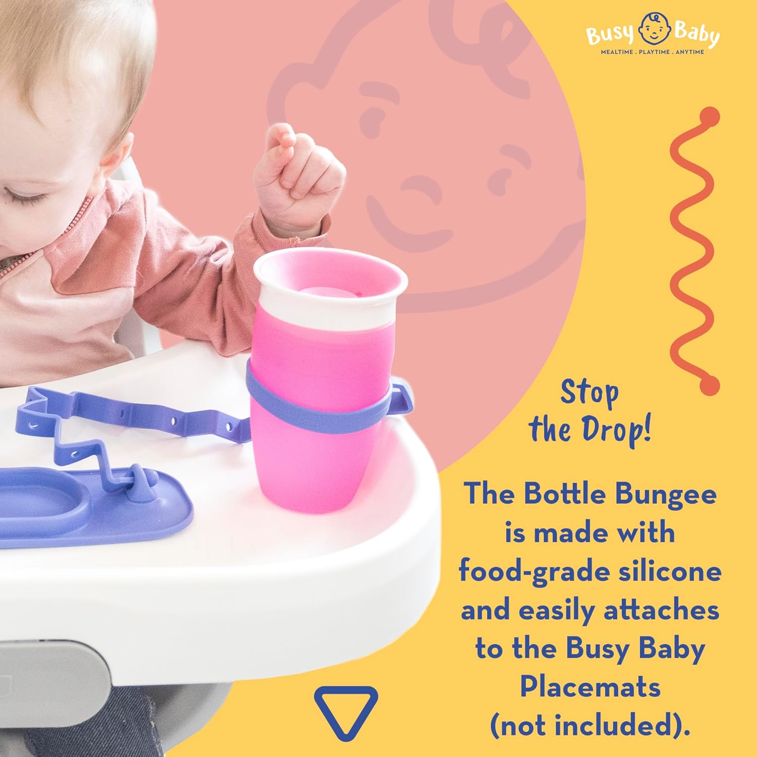 Busy Baby Bungee para botellas  Correa para vasos  Mantén las botellas y las tazas para beber fuera del suelo  Ideal para bebés, niños pequeños y