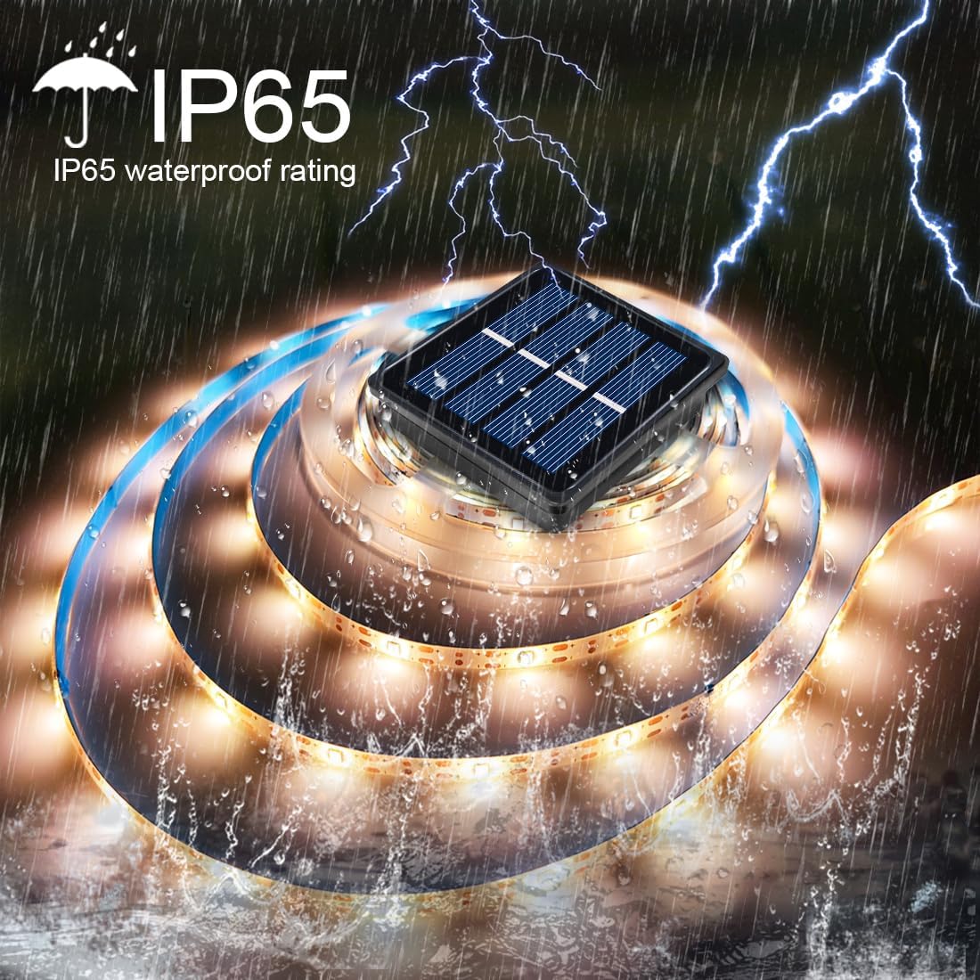 Tira de luces solares LED para exteriores, impermeable, 20 pies, 180 LED, para exteriores, jardín, camino, cubierta, iluminación de Navidad,